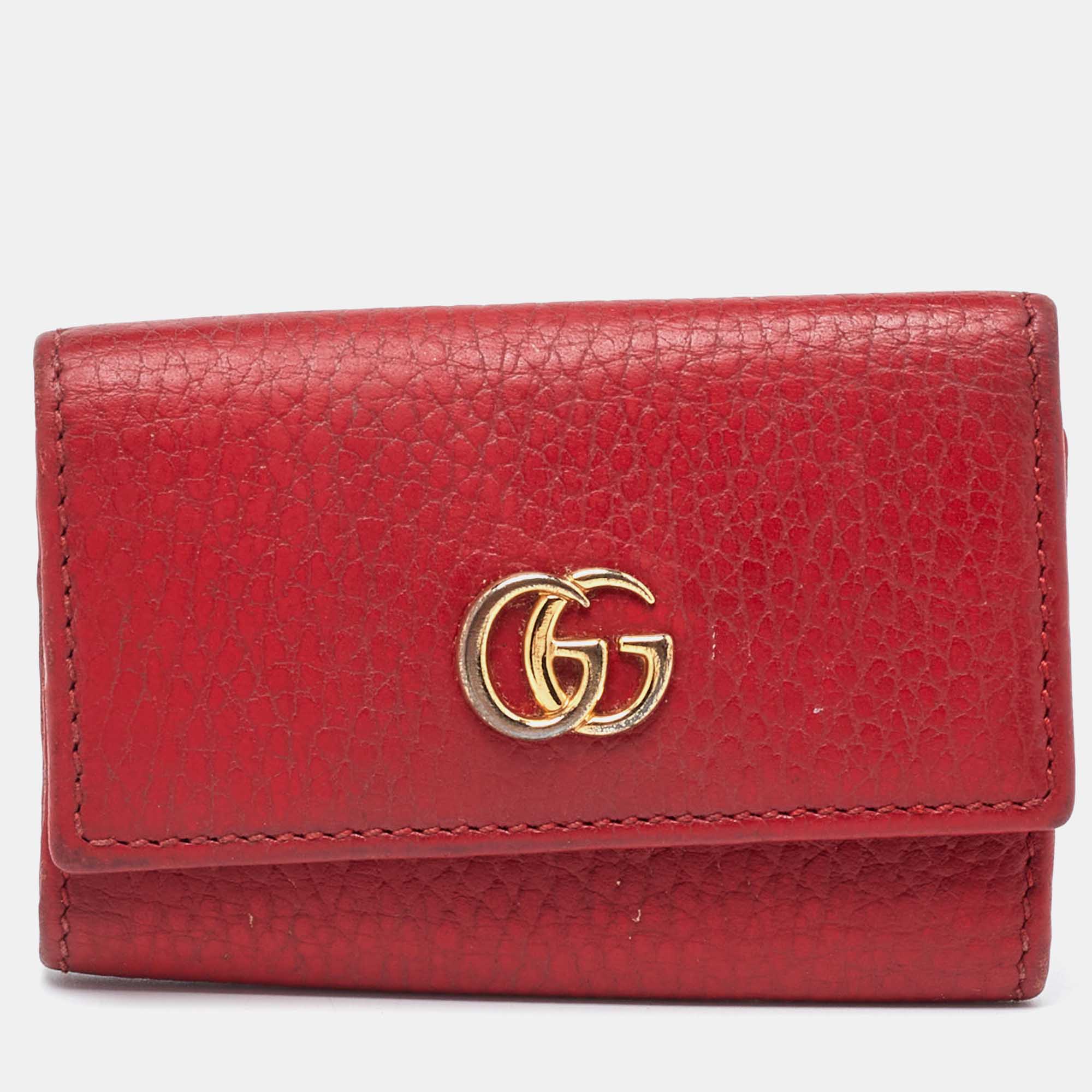 Pre-owned Gucci Red Leather Key Case