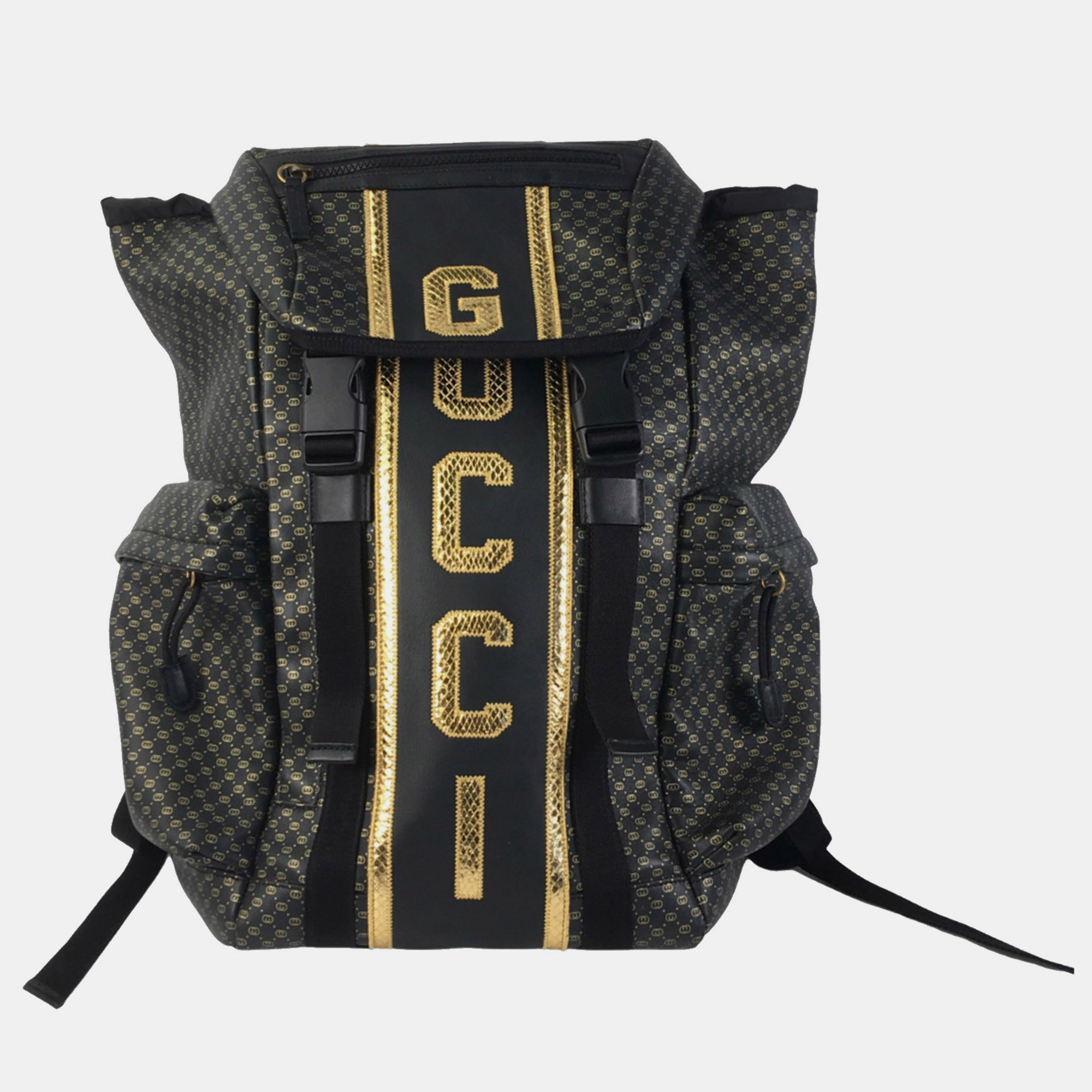 Pre-owned Gucci Dapper Dan Calfskin Laminated Ayers Micro Gg Drawstring Backpack In Black