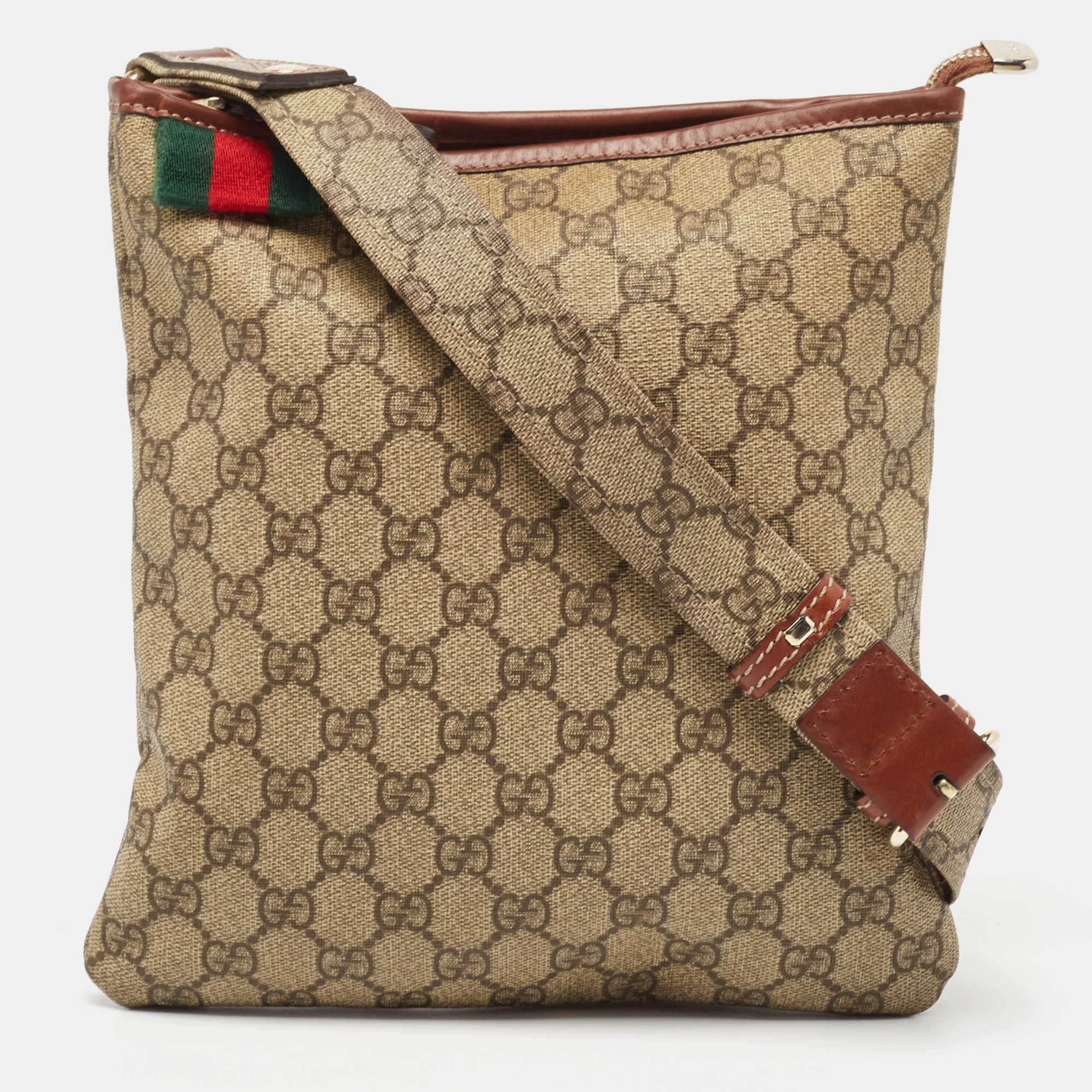 

Gucci Beige GG Supreme Canvas Small Flat Messenger Bag