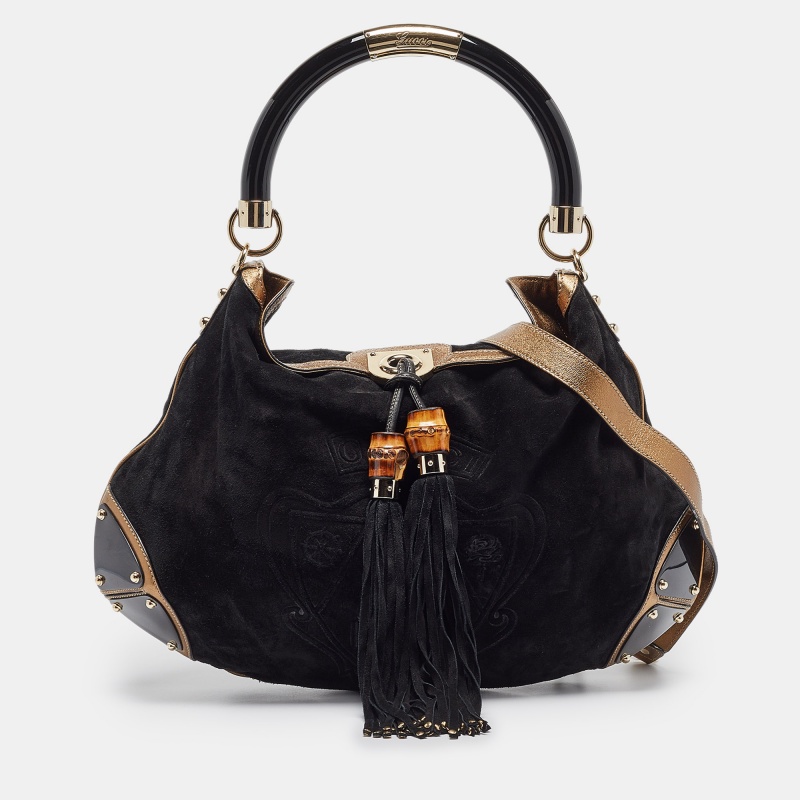 

Gucci Black/Gold Hysteria Embossed Suede  Indy Hobo