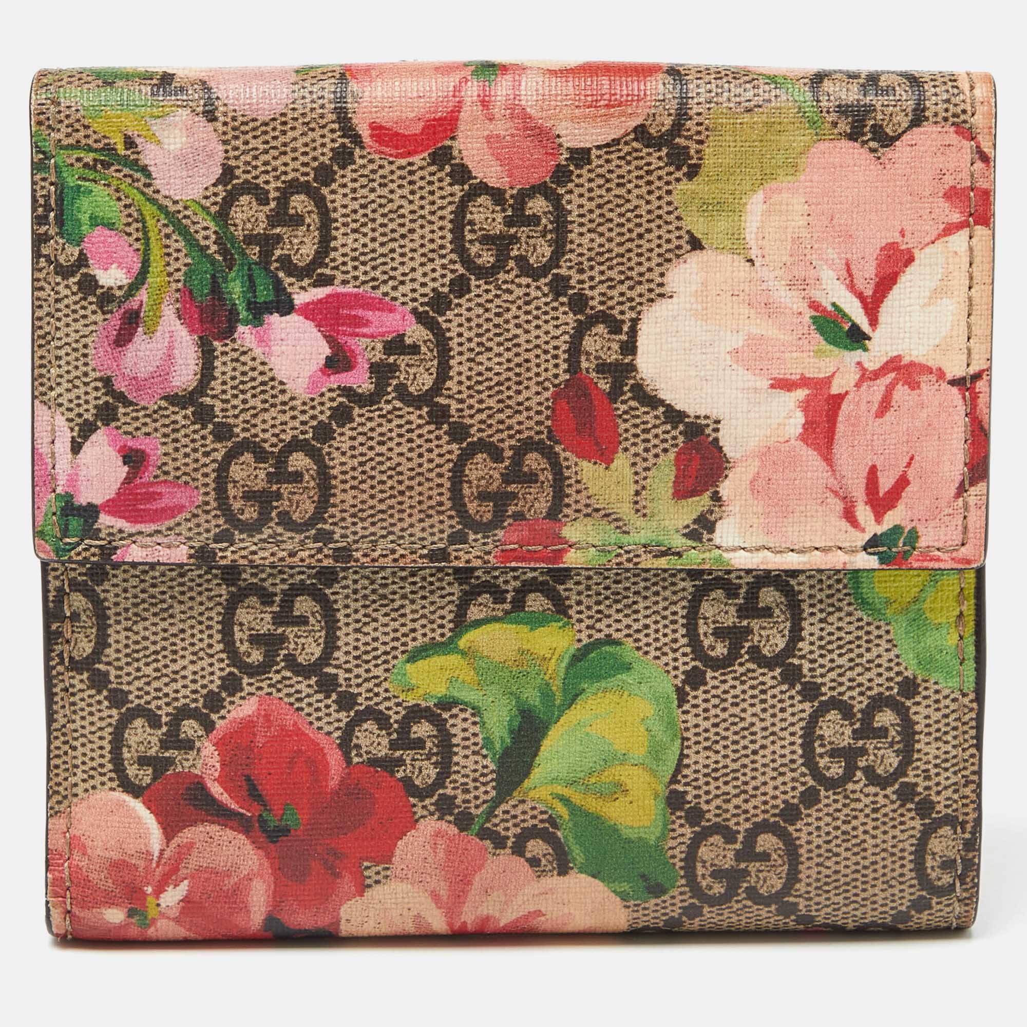 Pre-owned Gucci Multicolor Gg Supreme Blooms Canvas French Flap Wallet