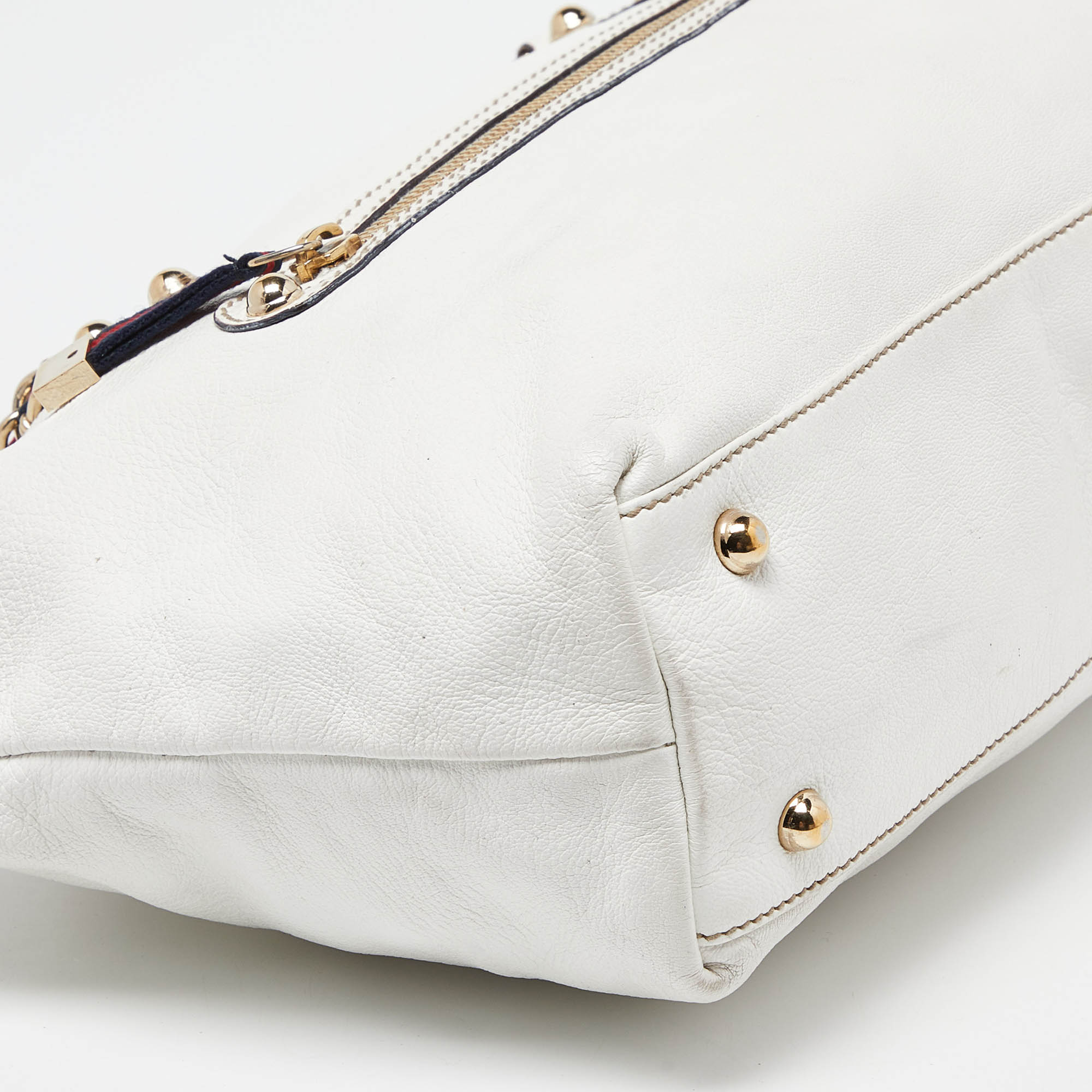 Gucci White Leather Front Zip Chain Tote 