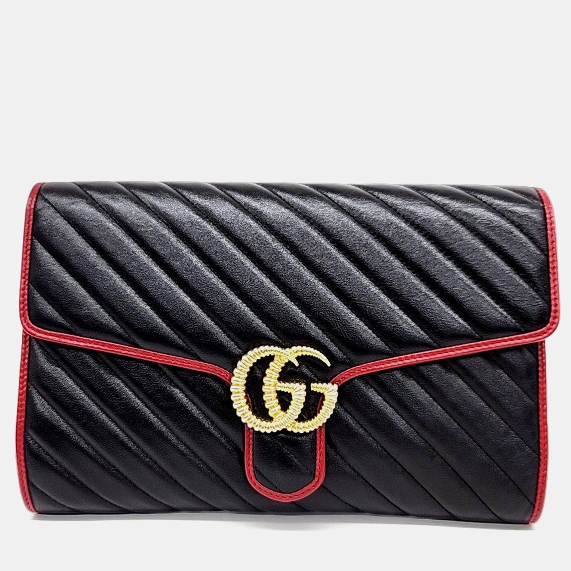 Pre-owned Gucci Marmont Matelasse Clutch Bag In Black