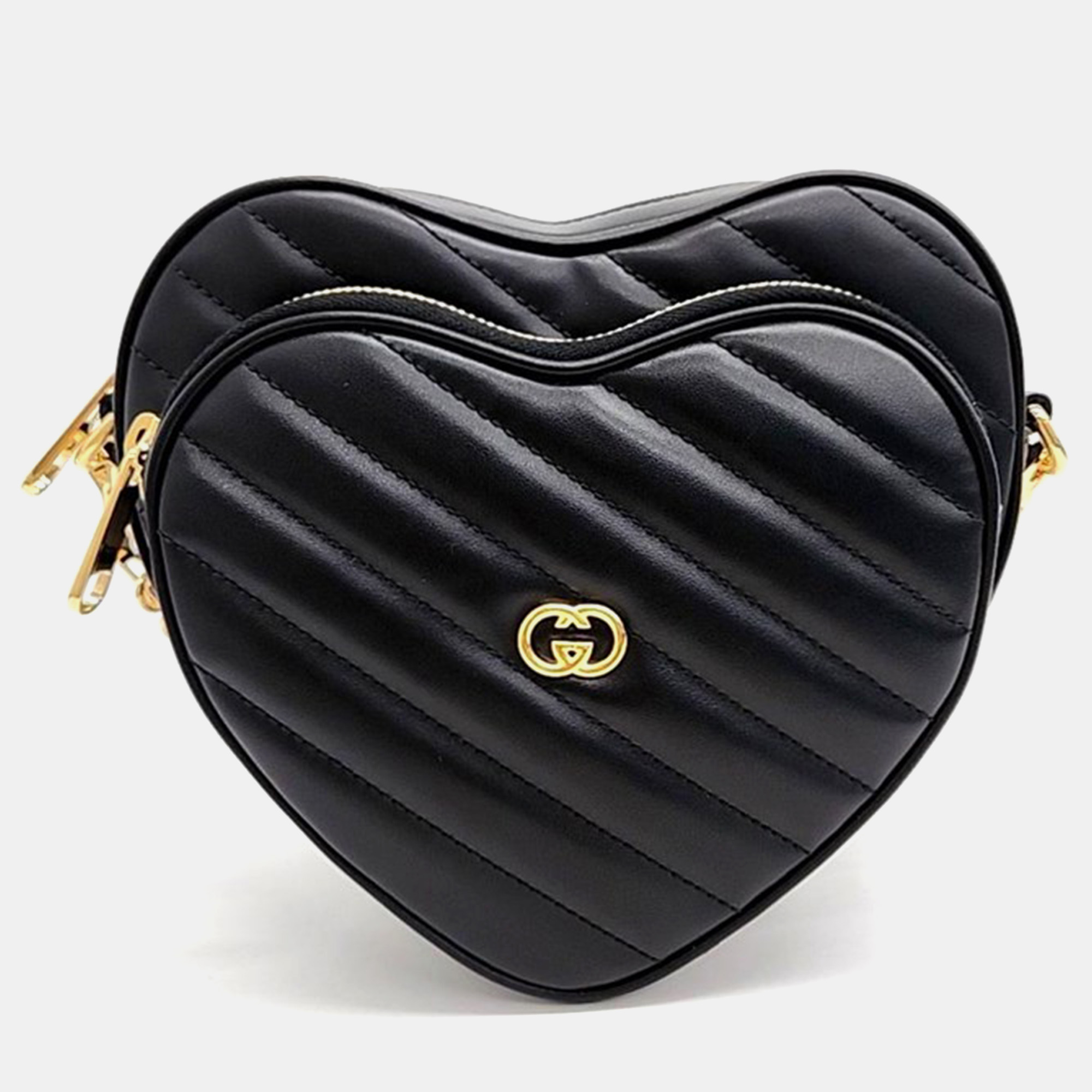 Pre-owned Gucci Interlocking G Mini Heart Shoulder Bag In Black