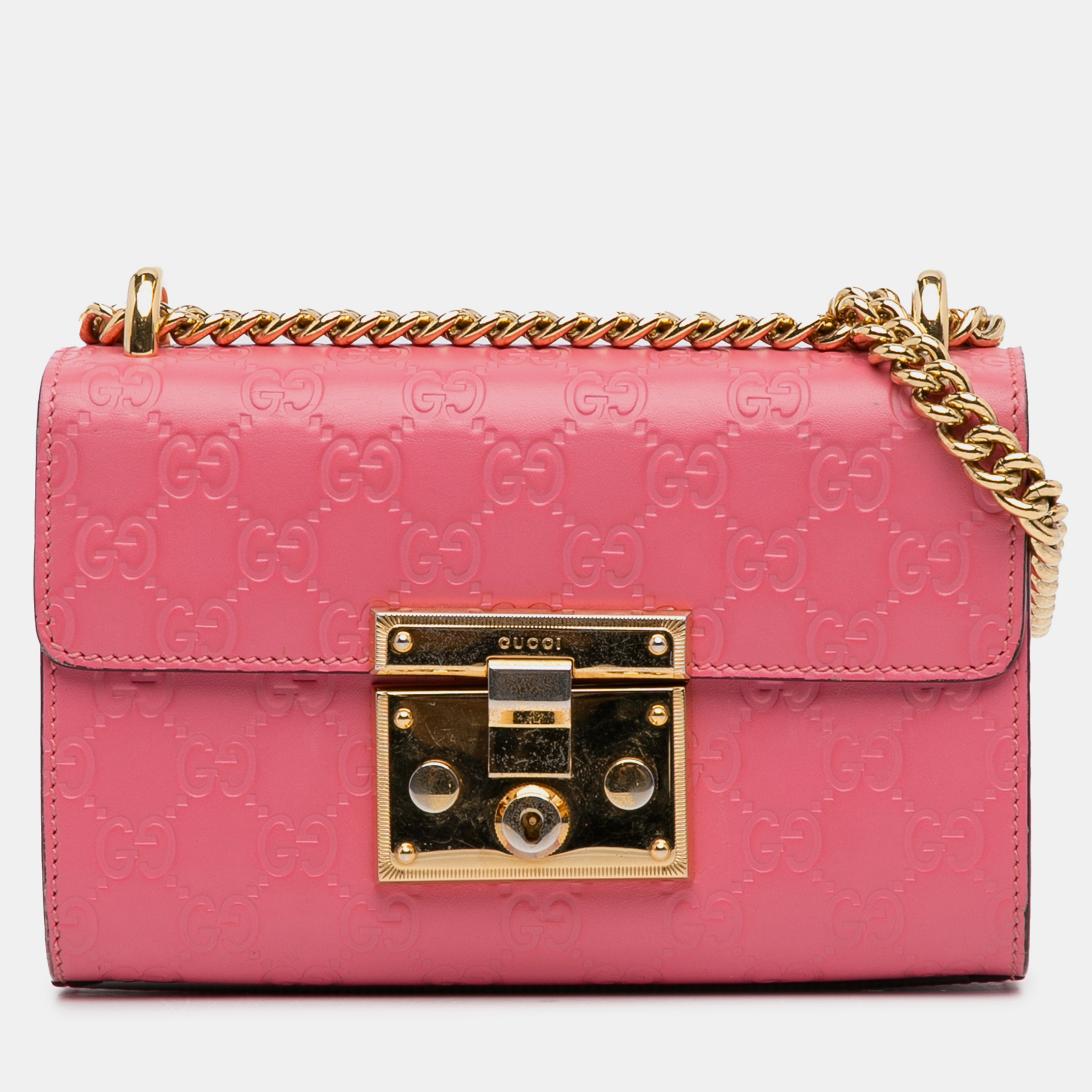 Pre-owned Gucci Ssima Padlock Crossbody Bag In Pink