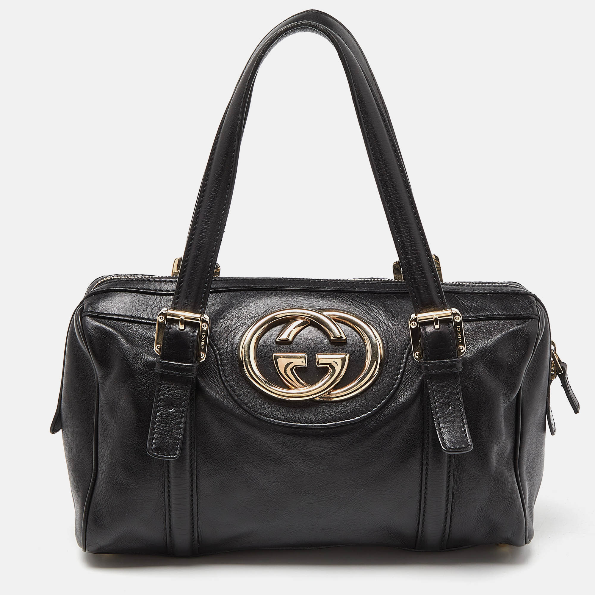 Pre-owned Gucci Black Leather Small Britt Boston Bag