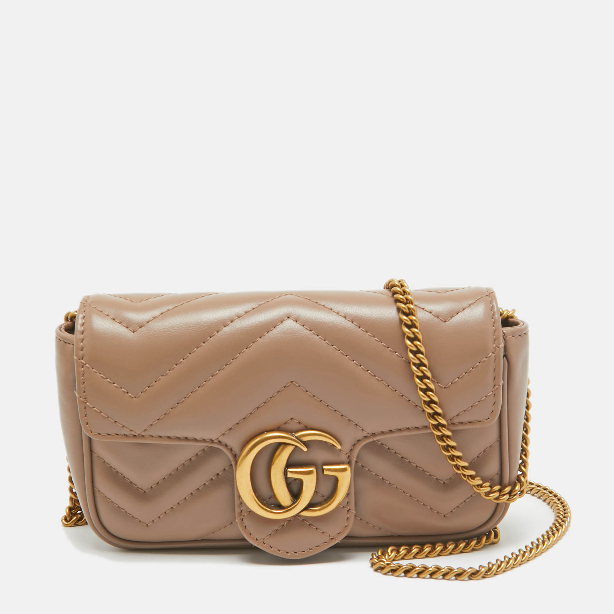 

Gucci Beige Matelassé Leather Super Mini GG Marmont Shoulder Bag