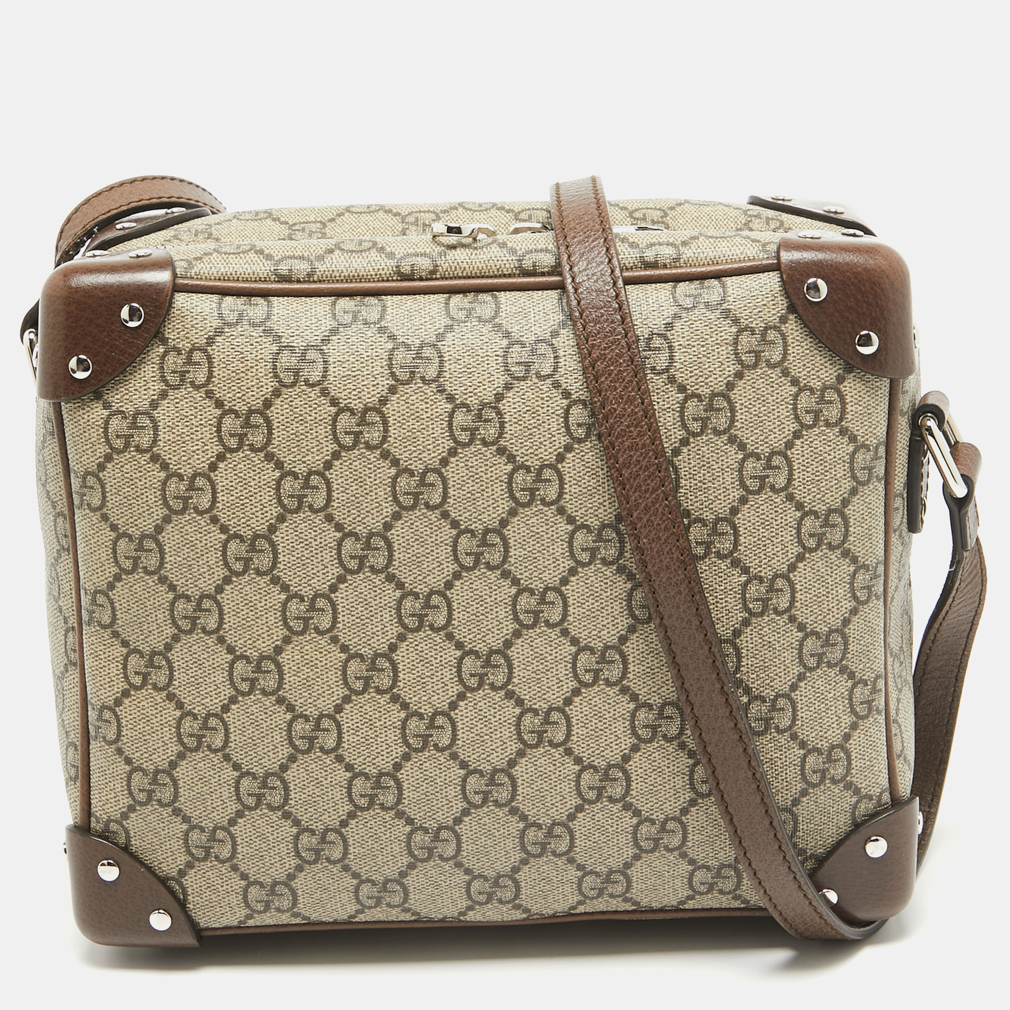 Pre-owned Gucci Brown/beige Gg Supreme Canvas Soft Trunk Crossbody Bag