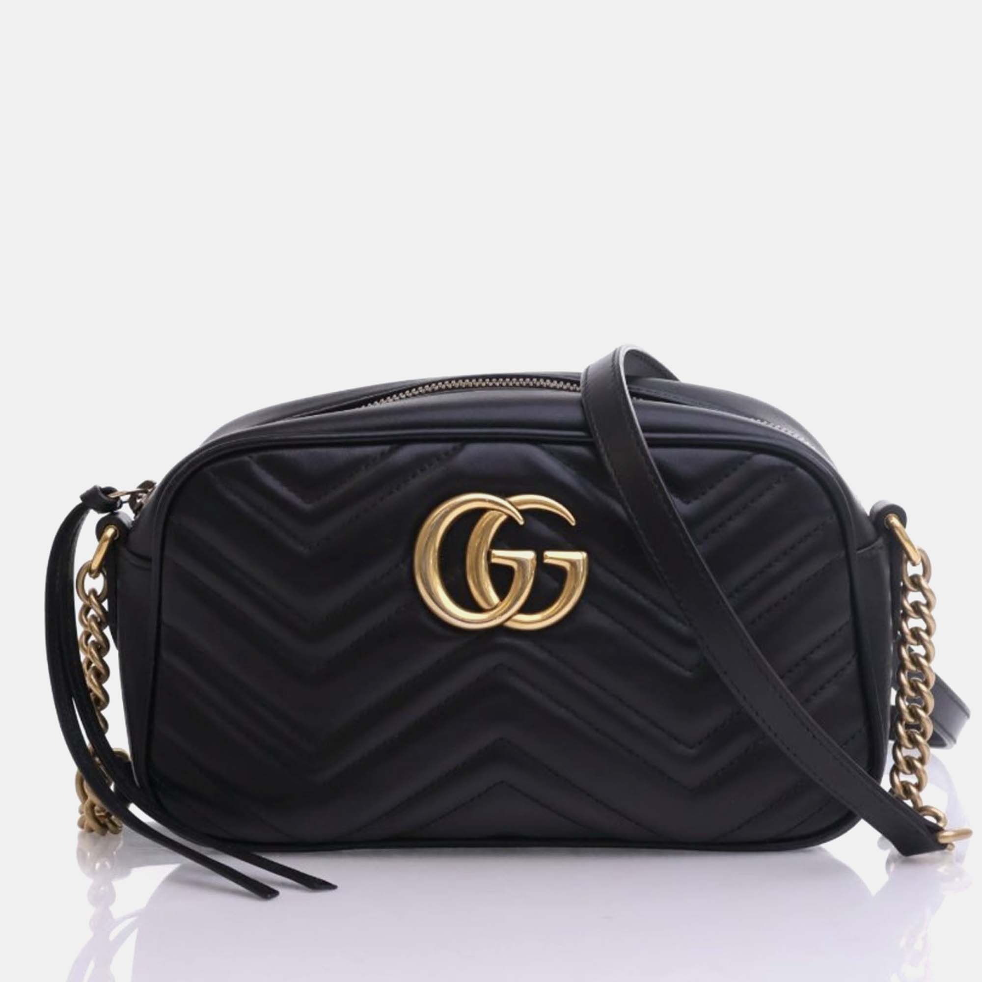 

Gucci Black Leather Small GG Marmont Camera Bag