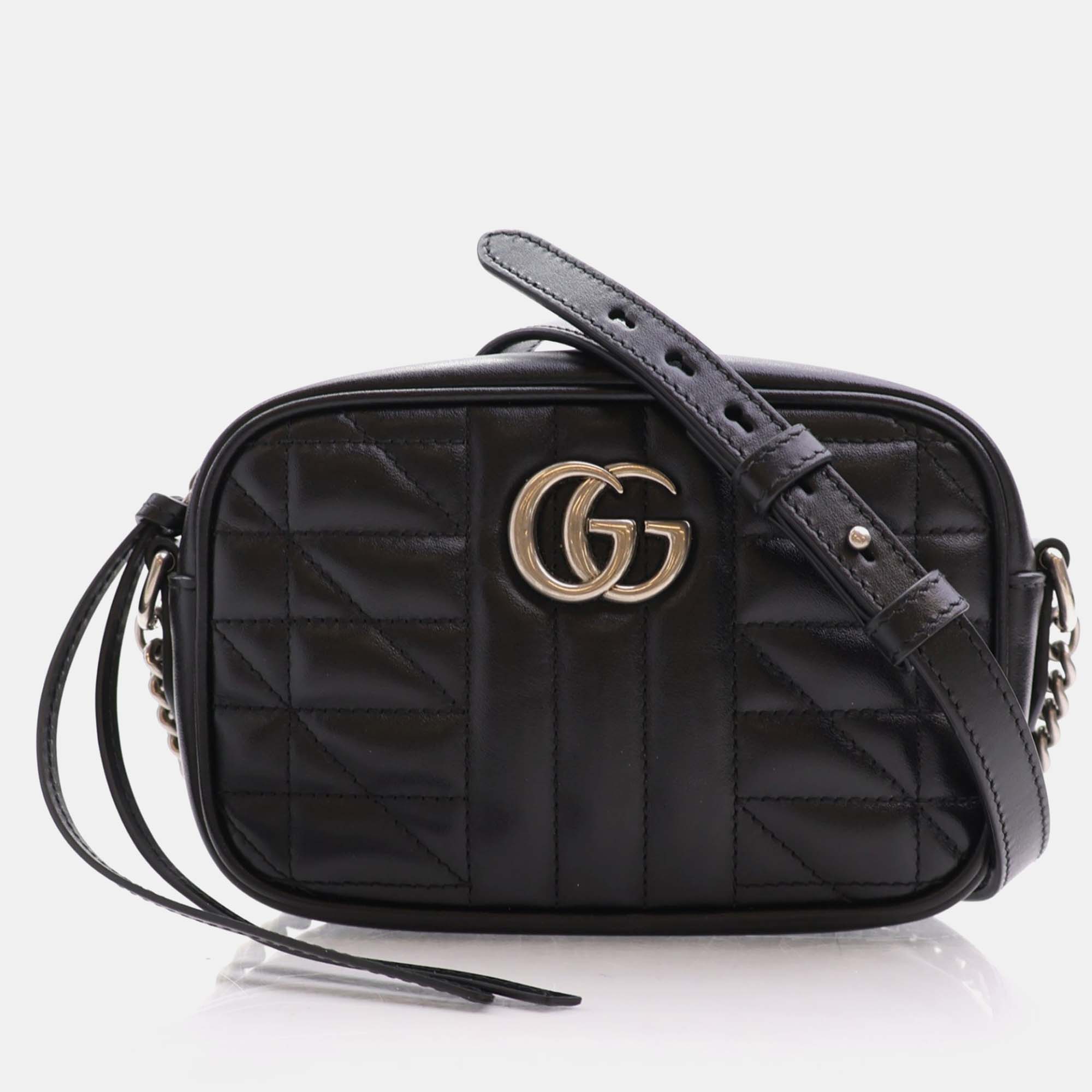 

Gucci Black Leather Mini Aria GG Marmont Shoulder Bag