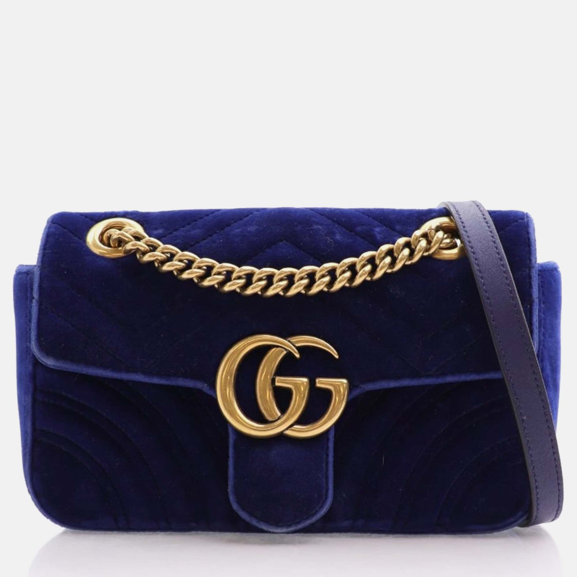 

Gucci Blue Velvet Mini GG Marmont Shoulder Bag