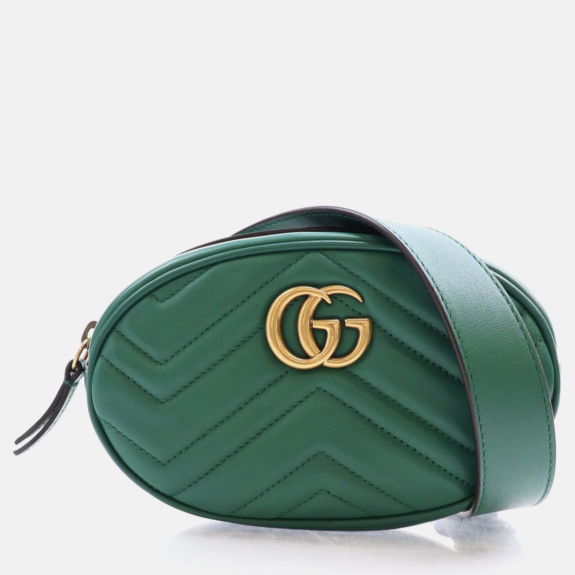 

Gucci Green Leather GG Marmont Belt Bag