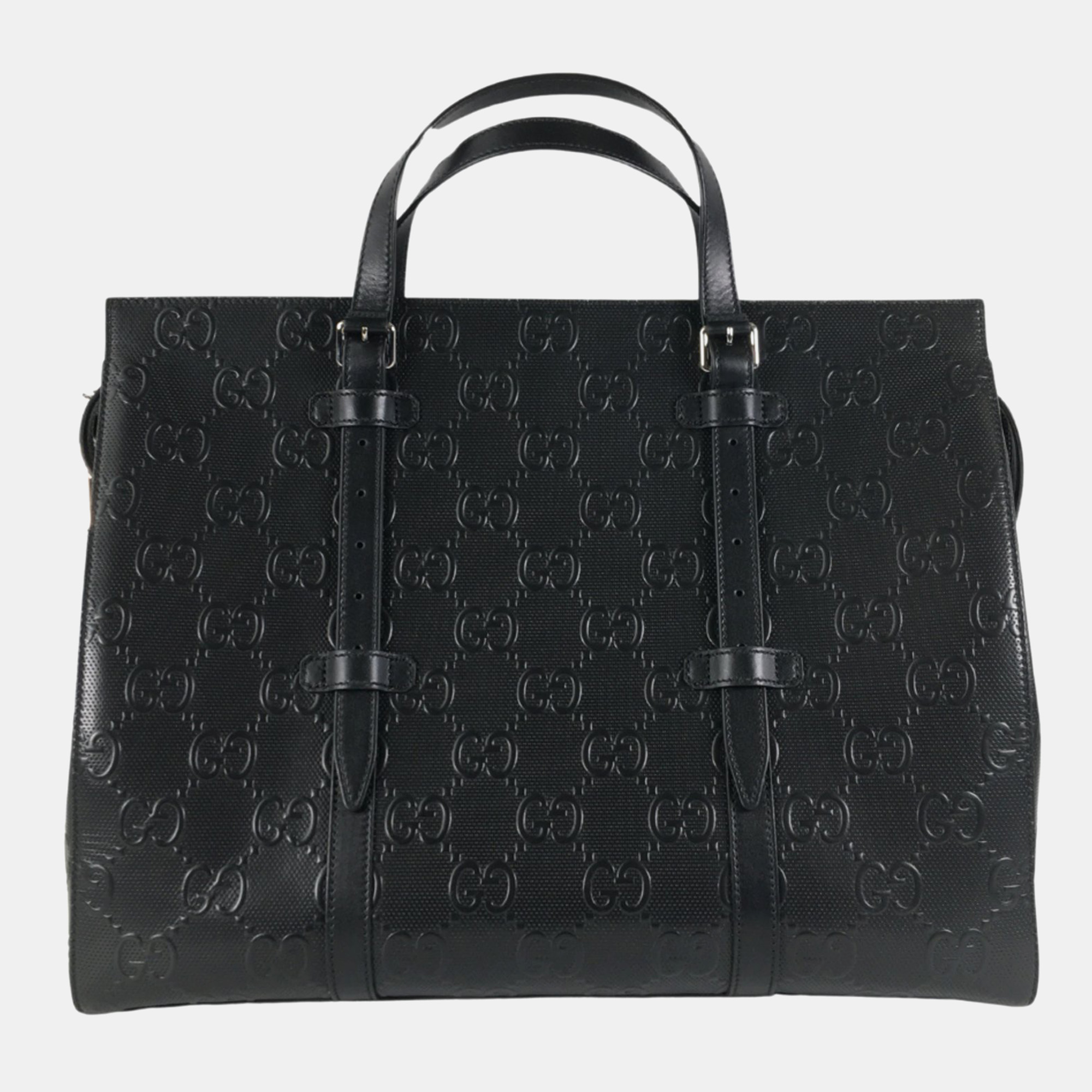 

Gucci Leather Medium GG Embossed Tote Bag, Black