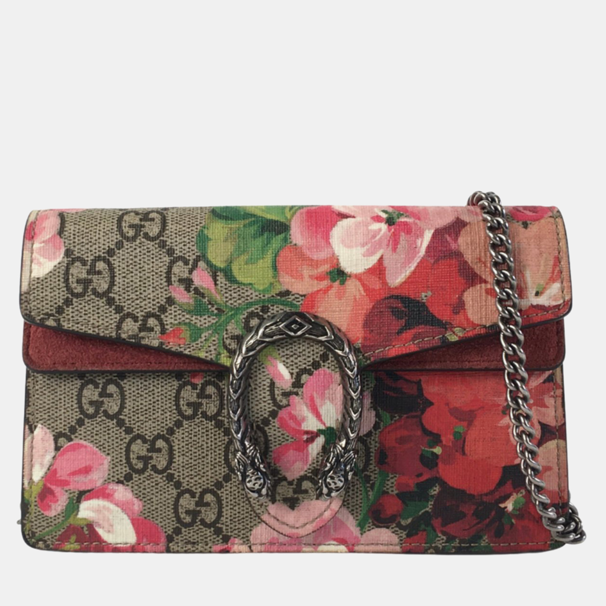 Pre-owned Gucci Canvas Super Mini Dionysus Blooms Shoulder Bag In Multicolor
