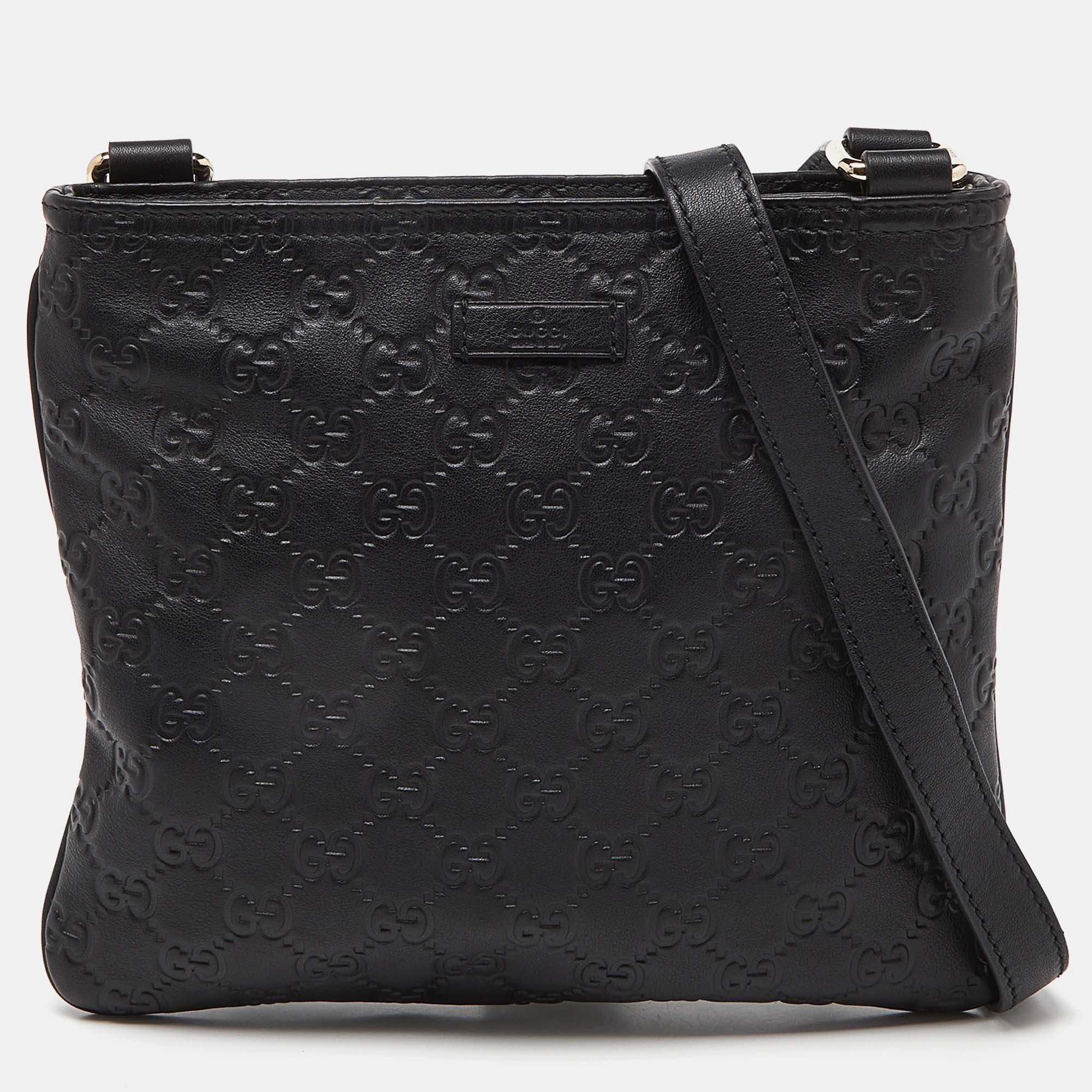 

Gucci Black Guccissima Leather Flat Crossbody Bag