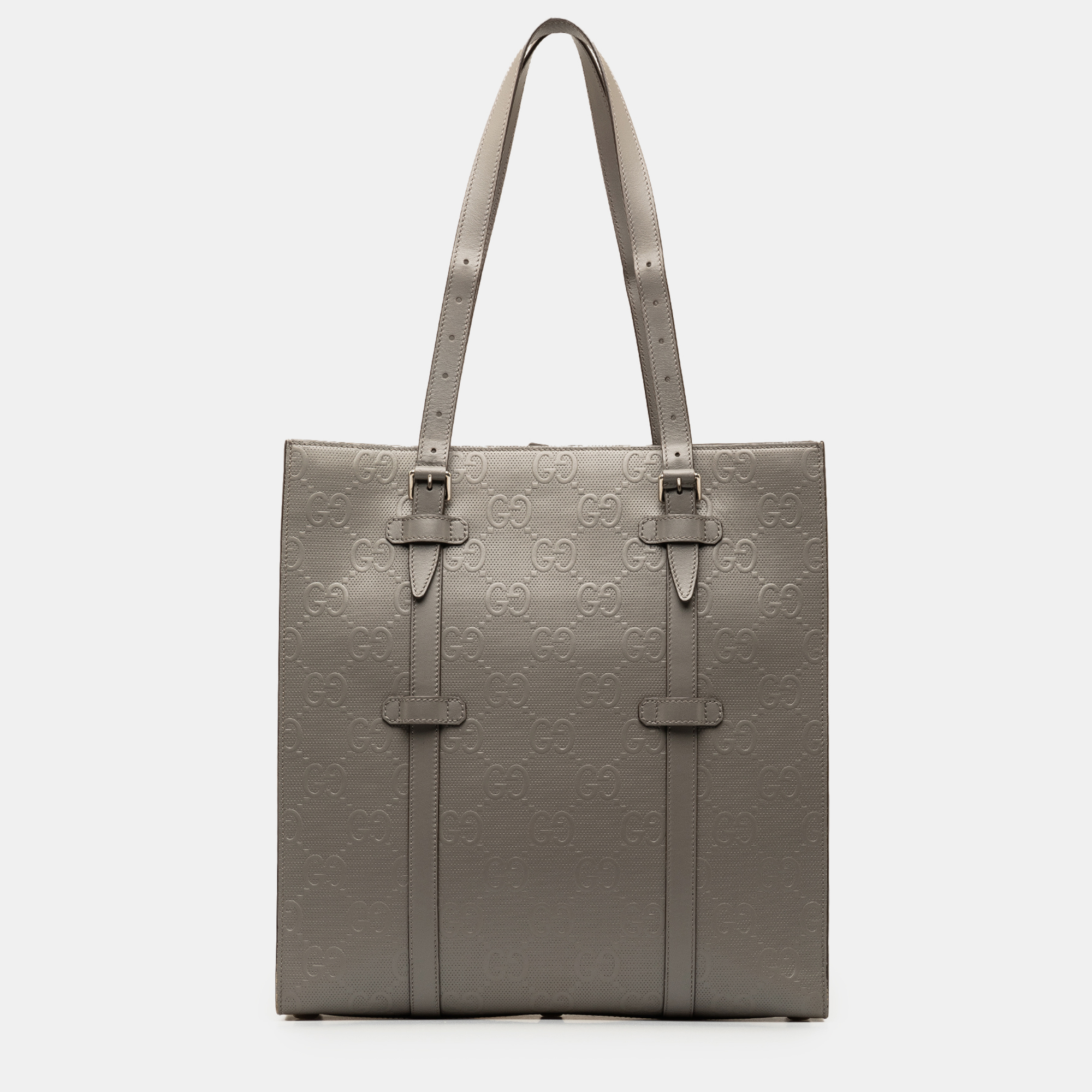 

Gucci GG Embossed Leather Vertical Tote, Grey