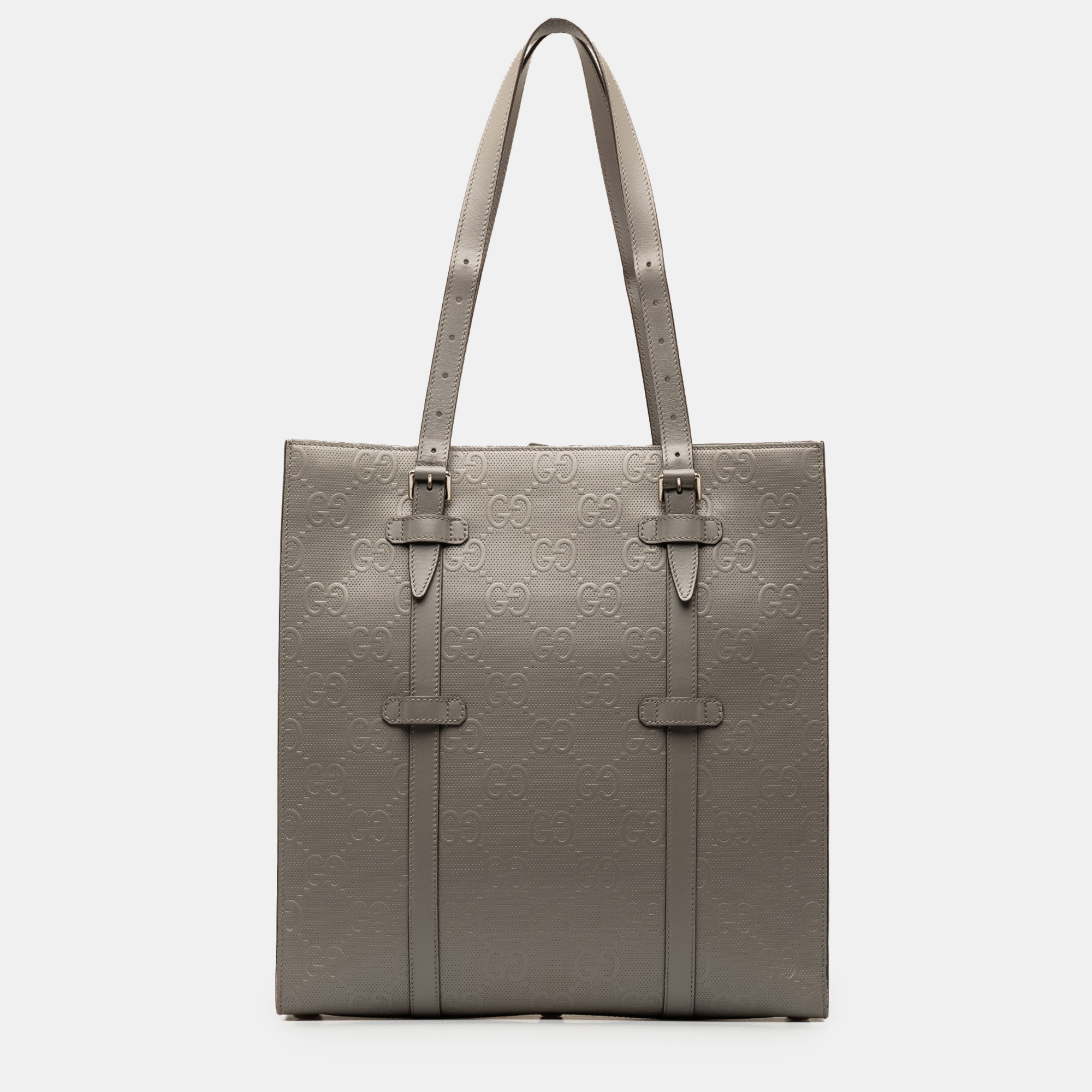 Pre-owned Gucci Gg Embossed Leather Vertical Tote In Grey