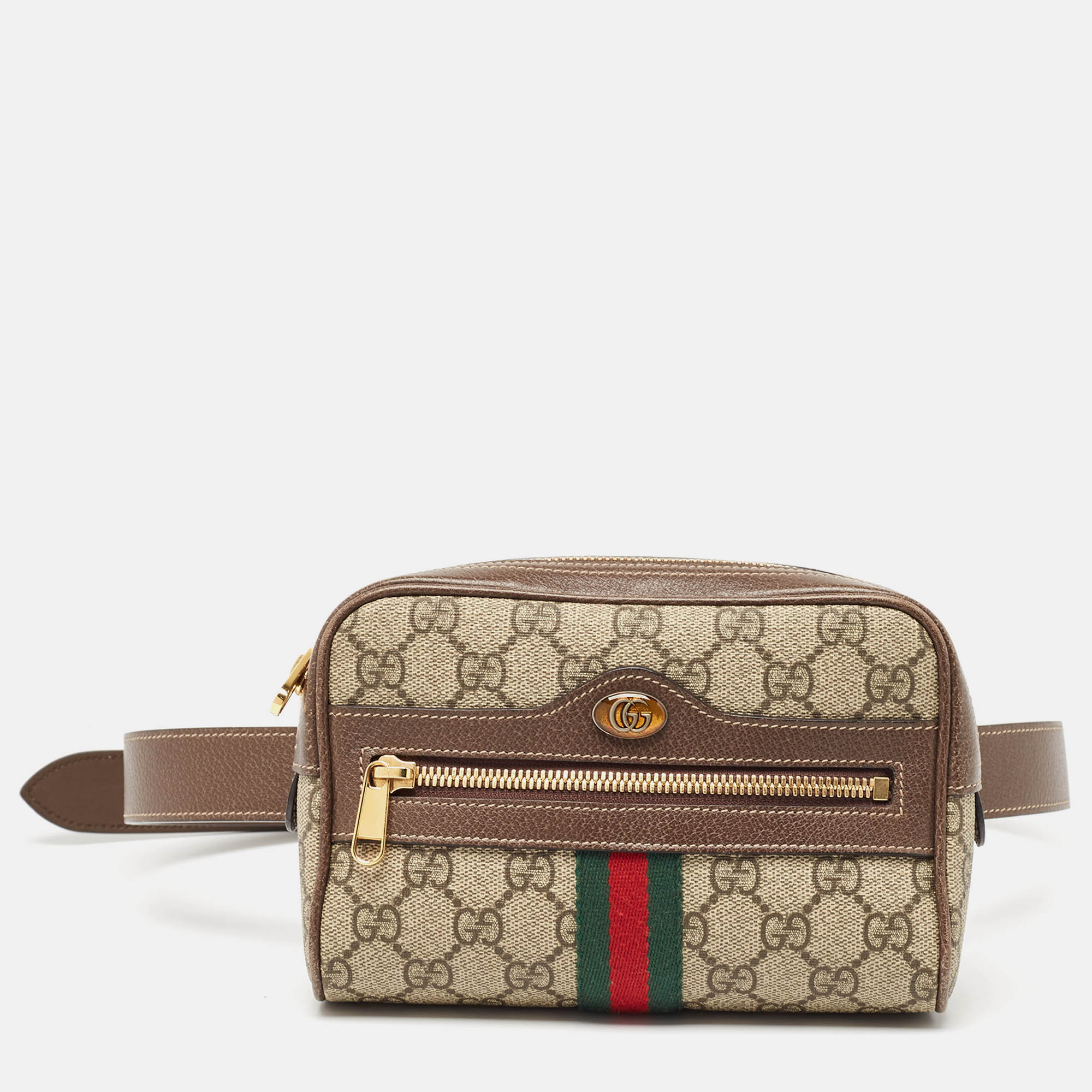 Every creation from Gucci is noteworthy for its timeless charm and versatile design. Created from GG Supreme canvas and leather this Gucci Ophidia belt bag is imbued with heritage details. The Web stripe detailing and the branded motif on the front give it a luxe update.