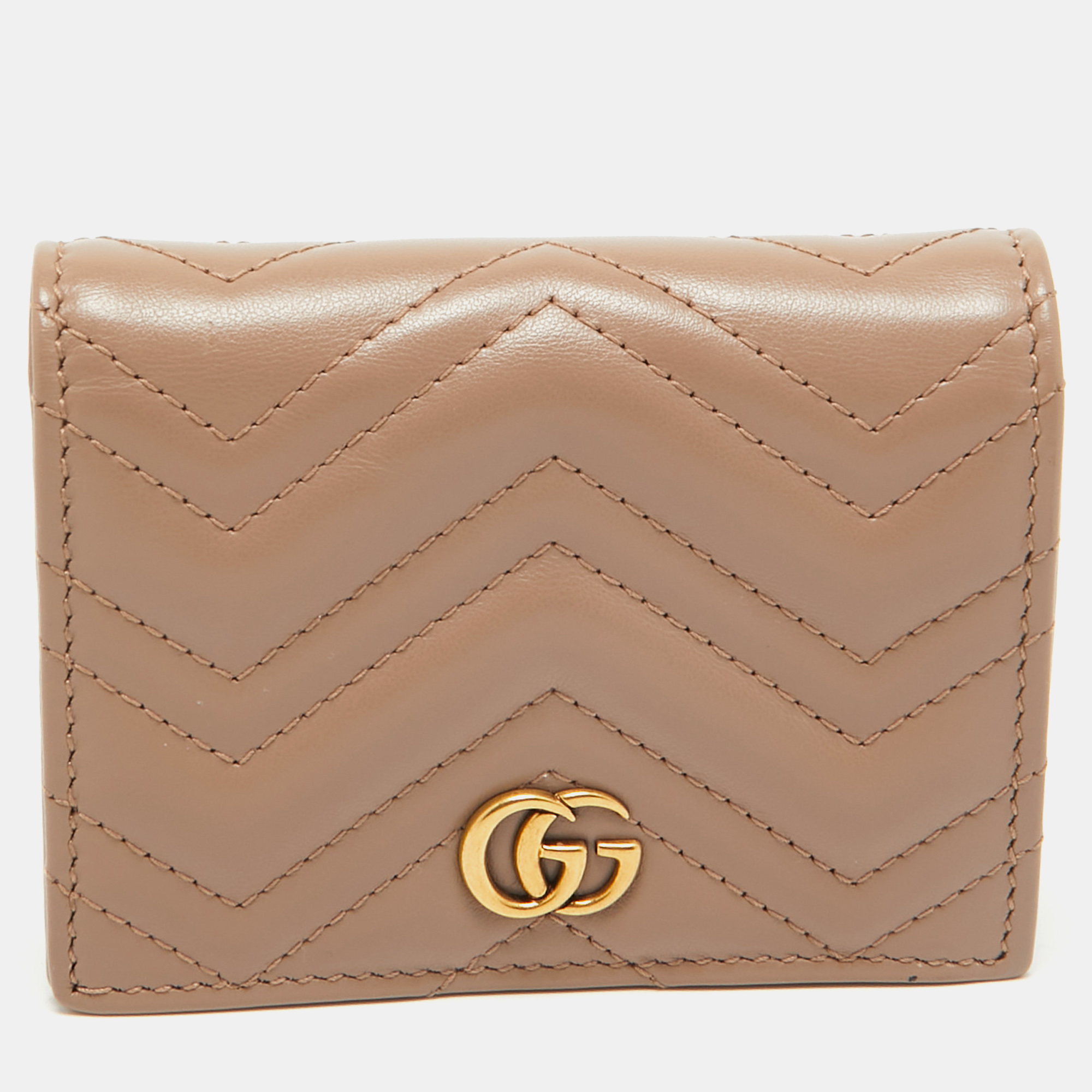 

Gucci Beige Matelassé Leather GG Marmont Card Case