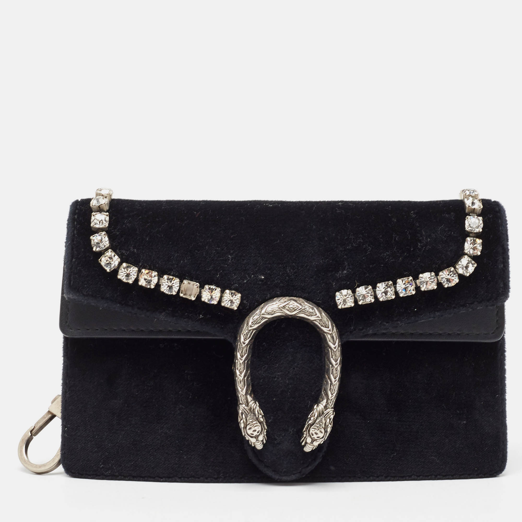Pre-owned Gucci Black Velvet And Leather Super Mini Dionysus Chain Bag