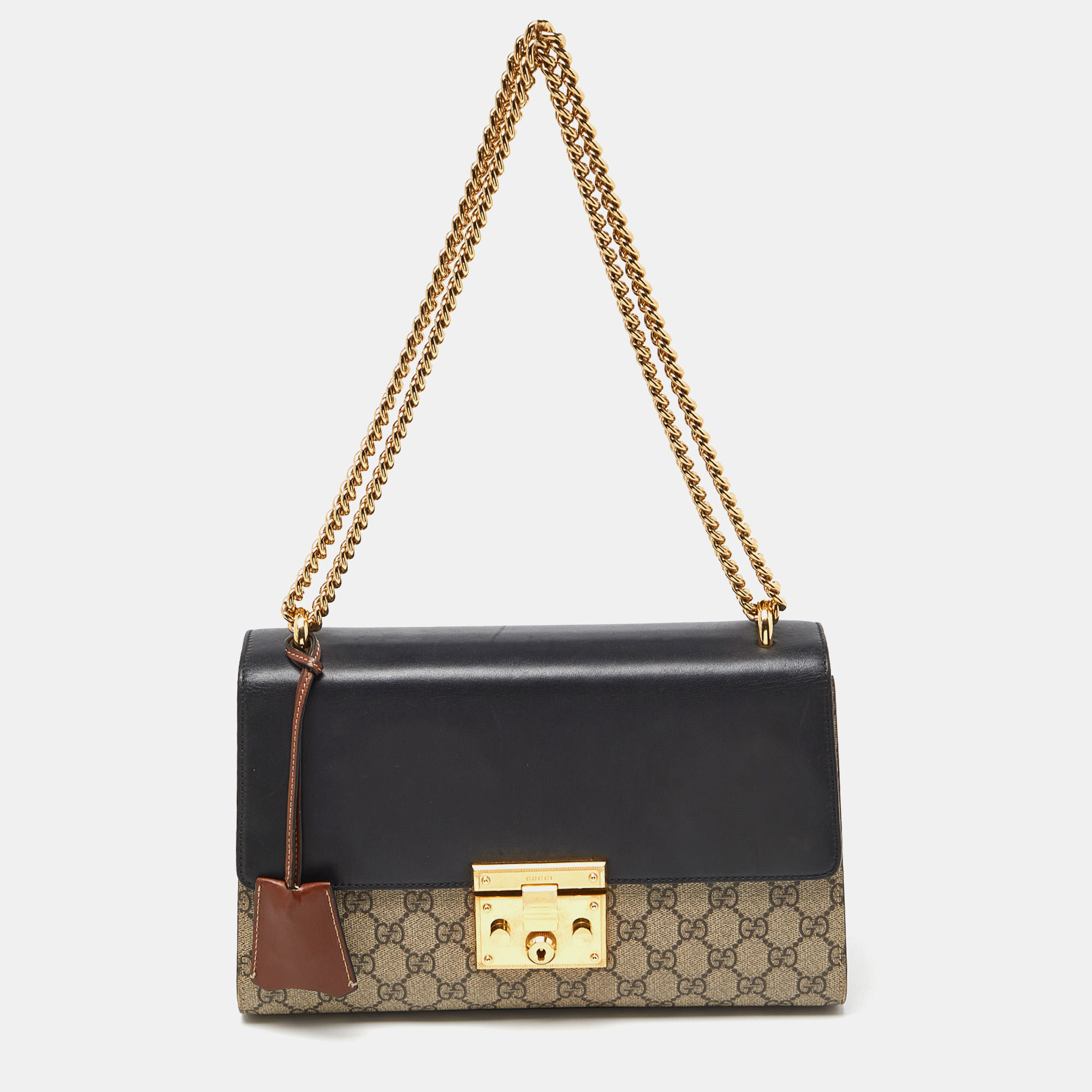 

Gucci Beige/Black GG Supreme Canvas and Leather Medium Padlock Shoulder Bag