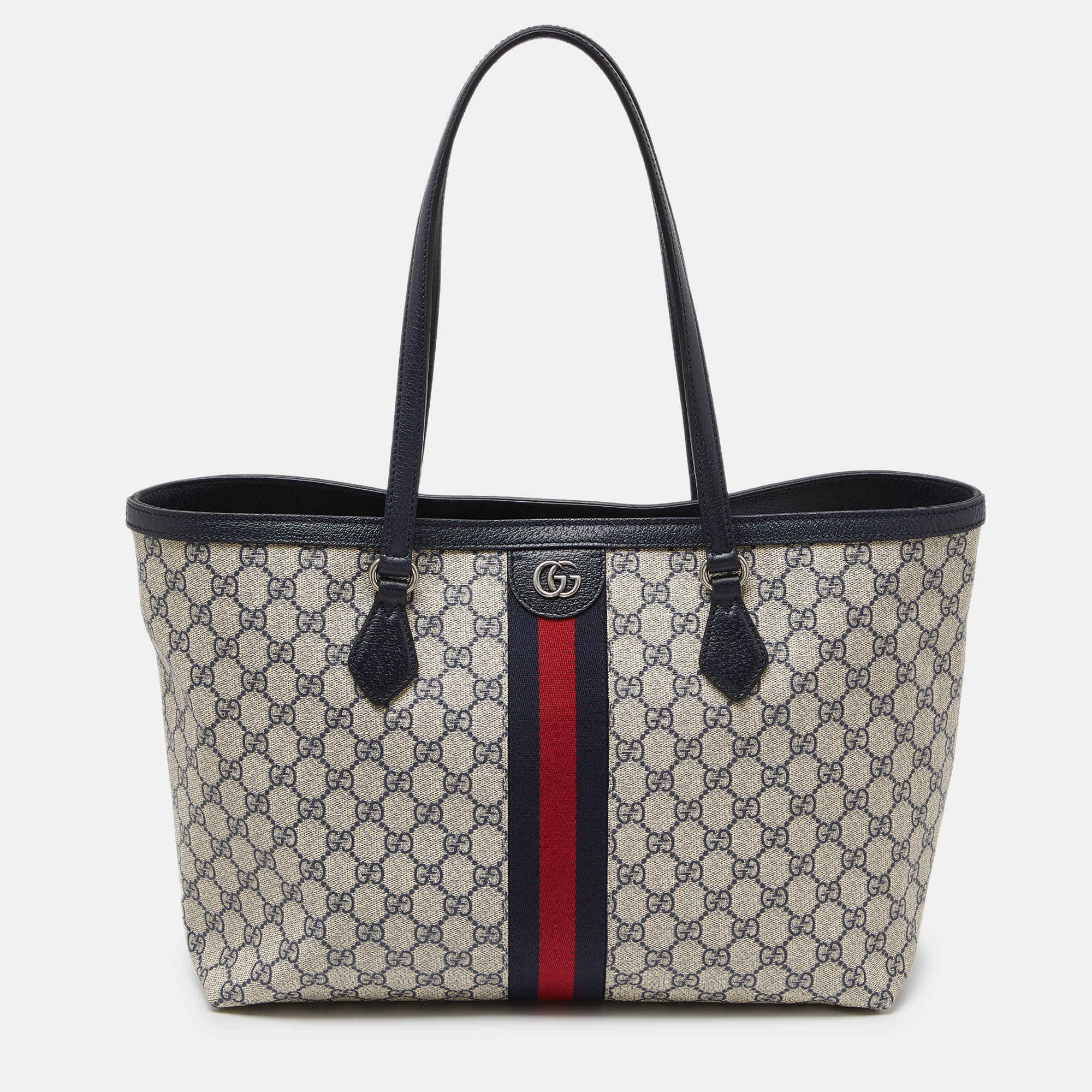 

Gucci Blue/Beige GG Supreme Canvas and Leather Medium Ophidia Tote