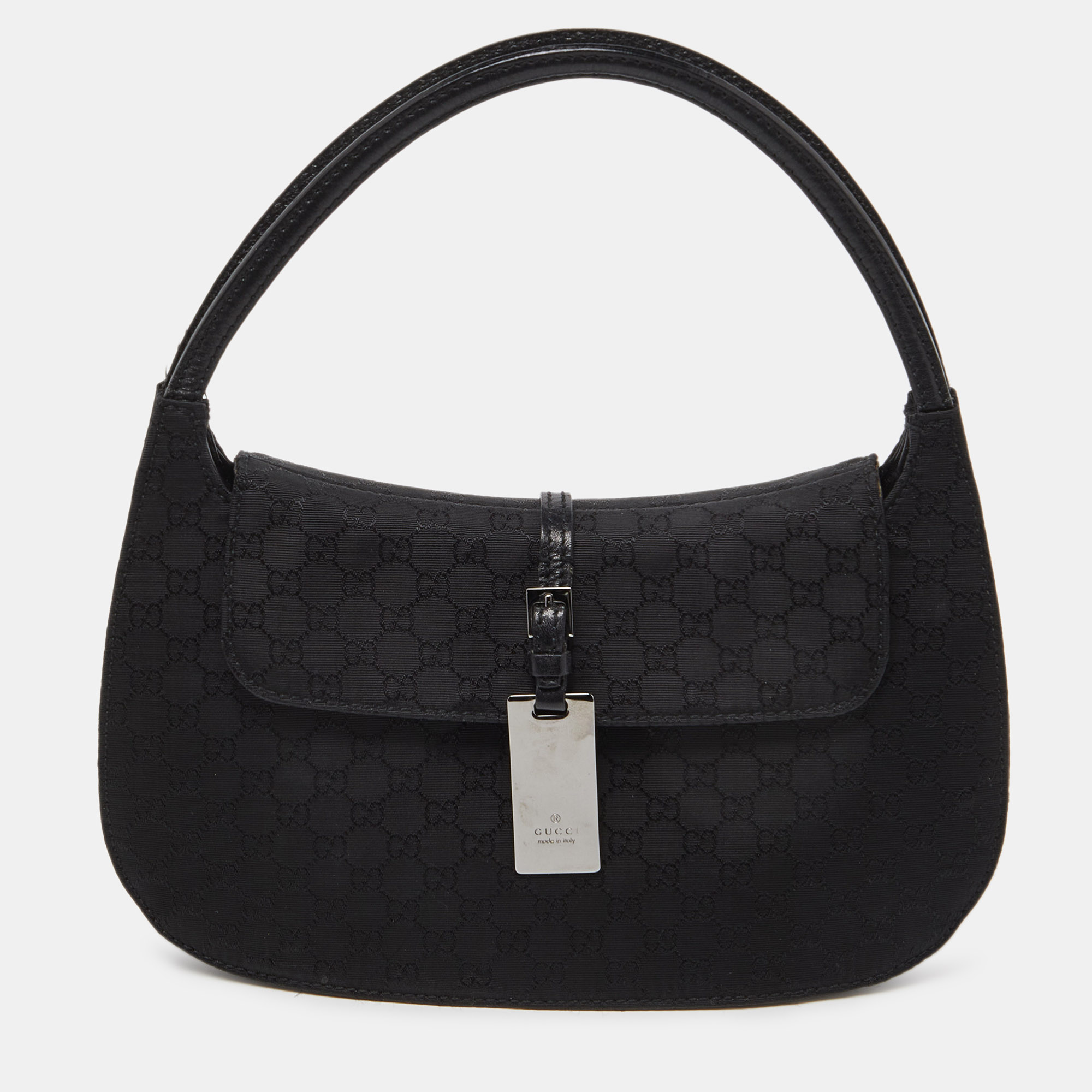 Pre-owned Gucci Ssima Nylon And Leather Pochette In Black