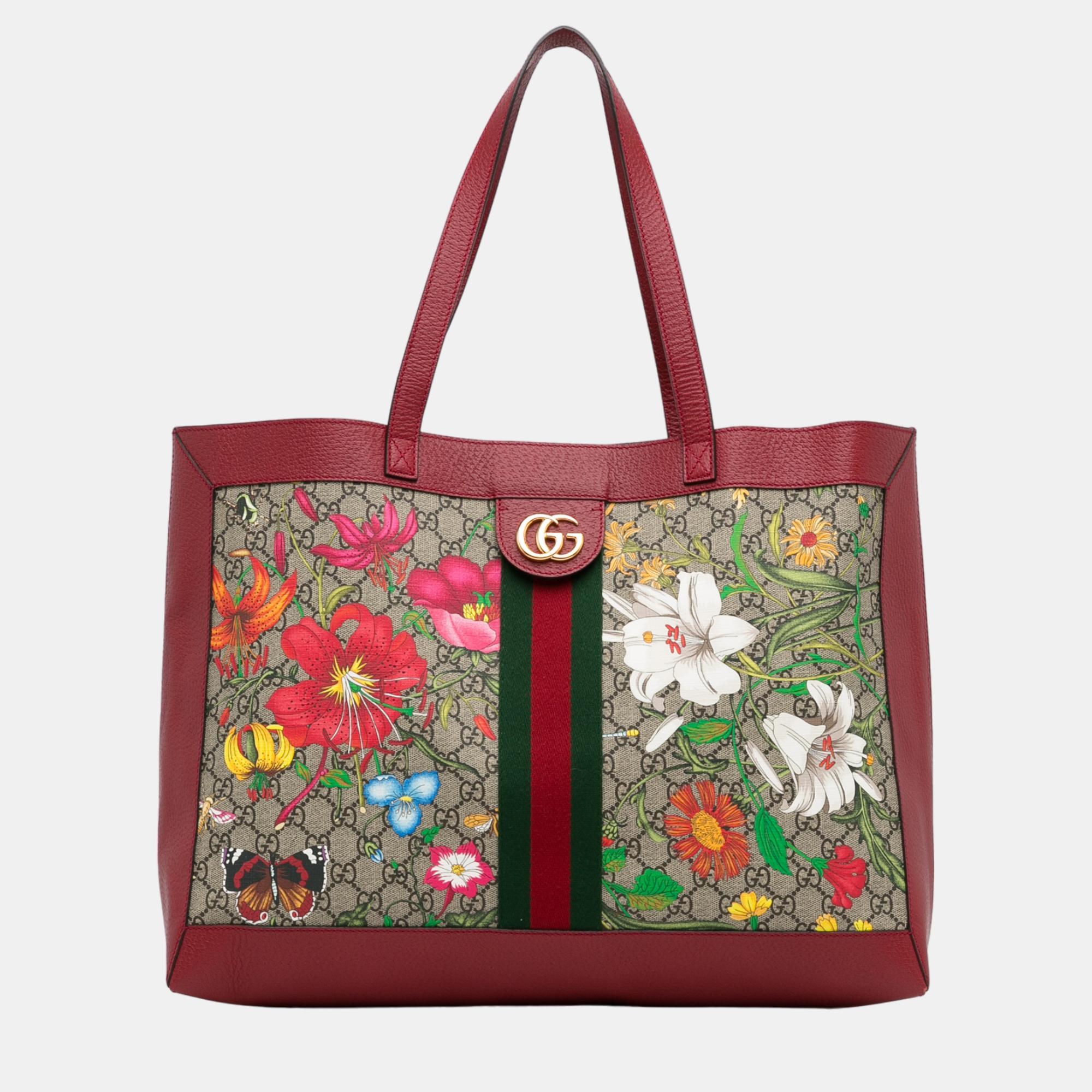 Pre-owned Gucci Multicolor Medium Gg Supreme Flora Soft Ophidia East West Tote