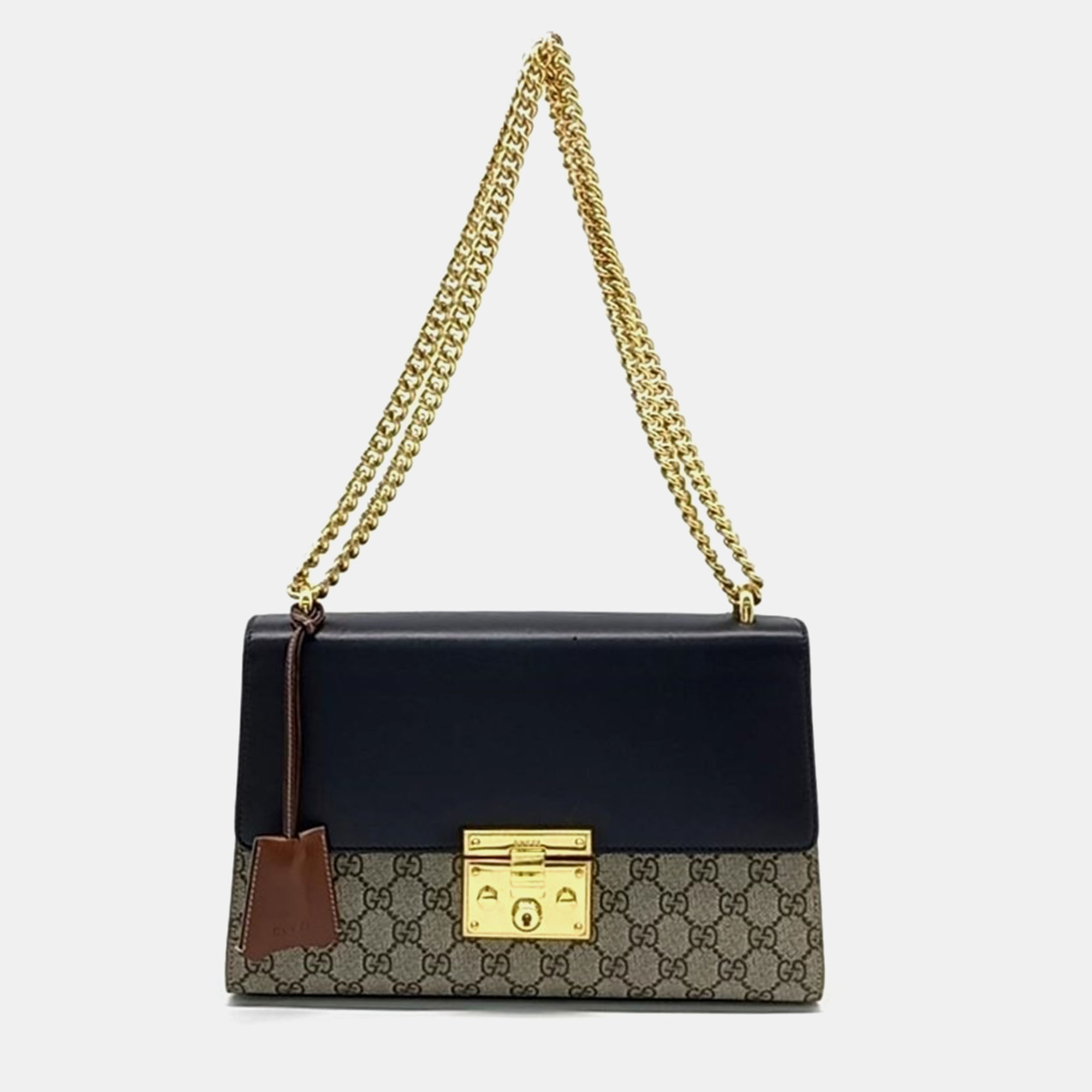 

Gucci Black Leather and GG Canvas Padlock Supreme Shoulder Bag, Beige