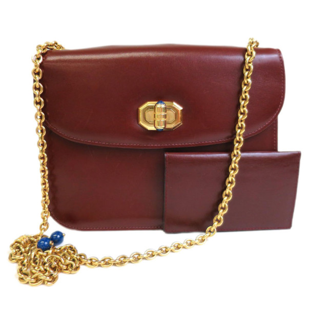 Pre Owned Gucci Bordeaux Leather Chain Crossbody Bag