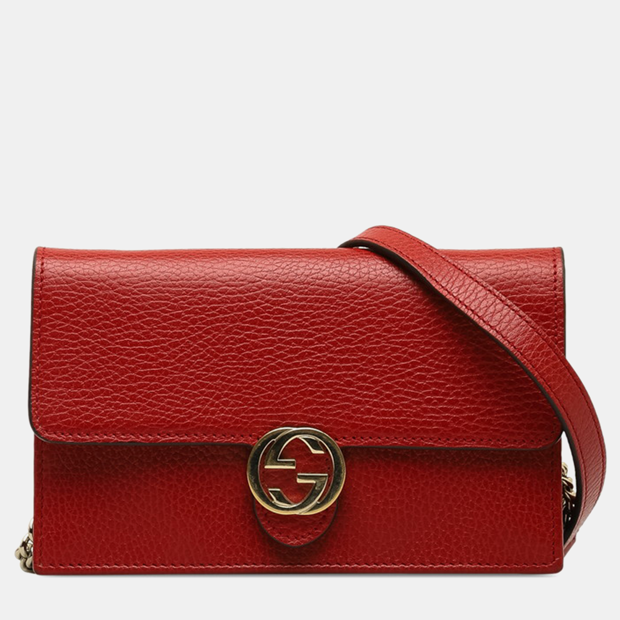 

Gucci Red Leather Interlocking G Dollar Wallet on Chain