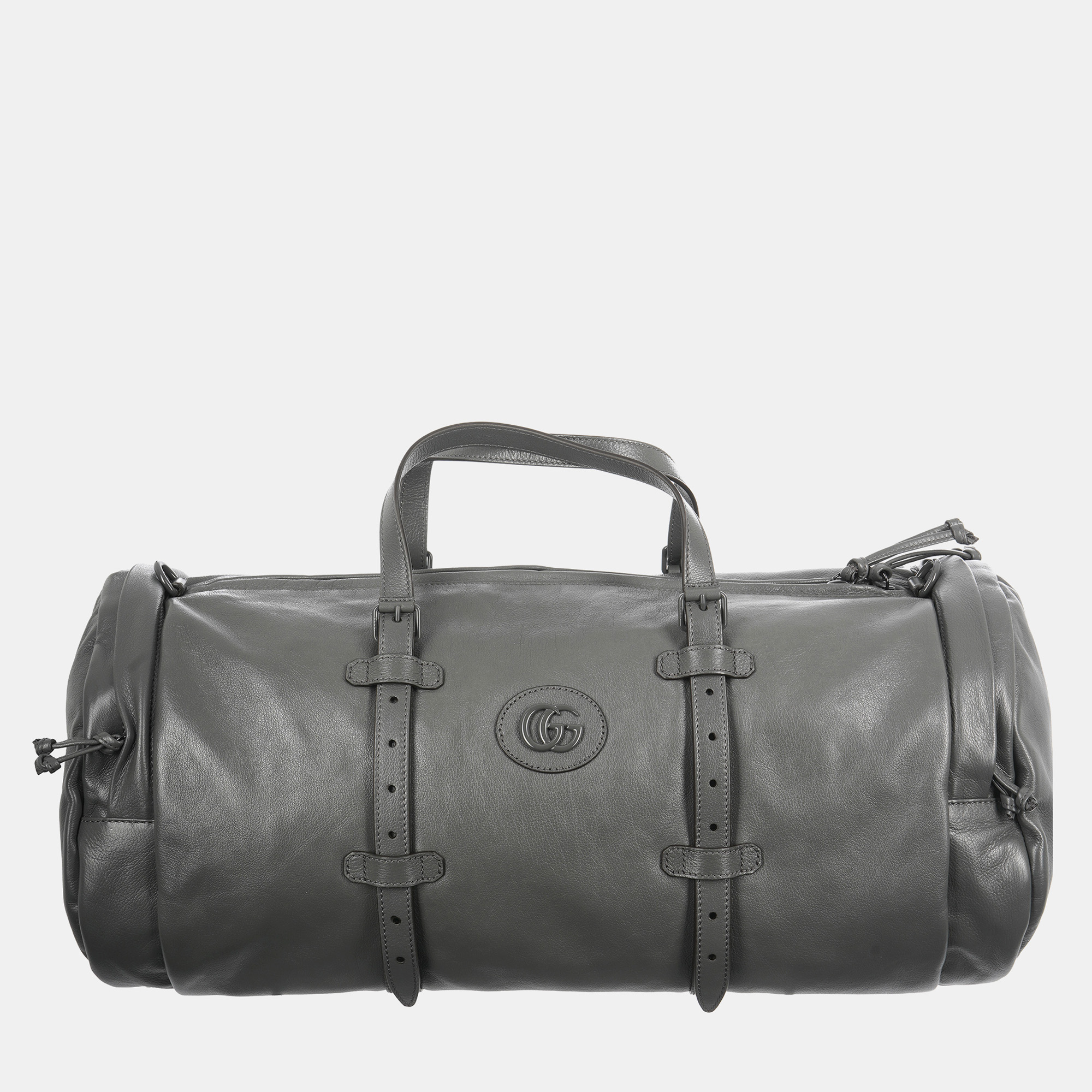 

Gucci Grey Leather Tonal Double GG Large Duffle Bag