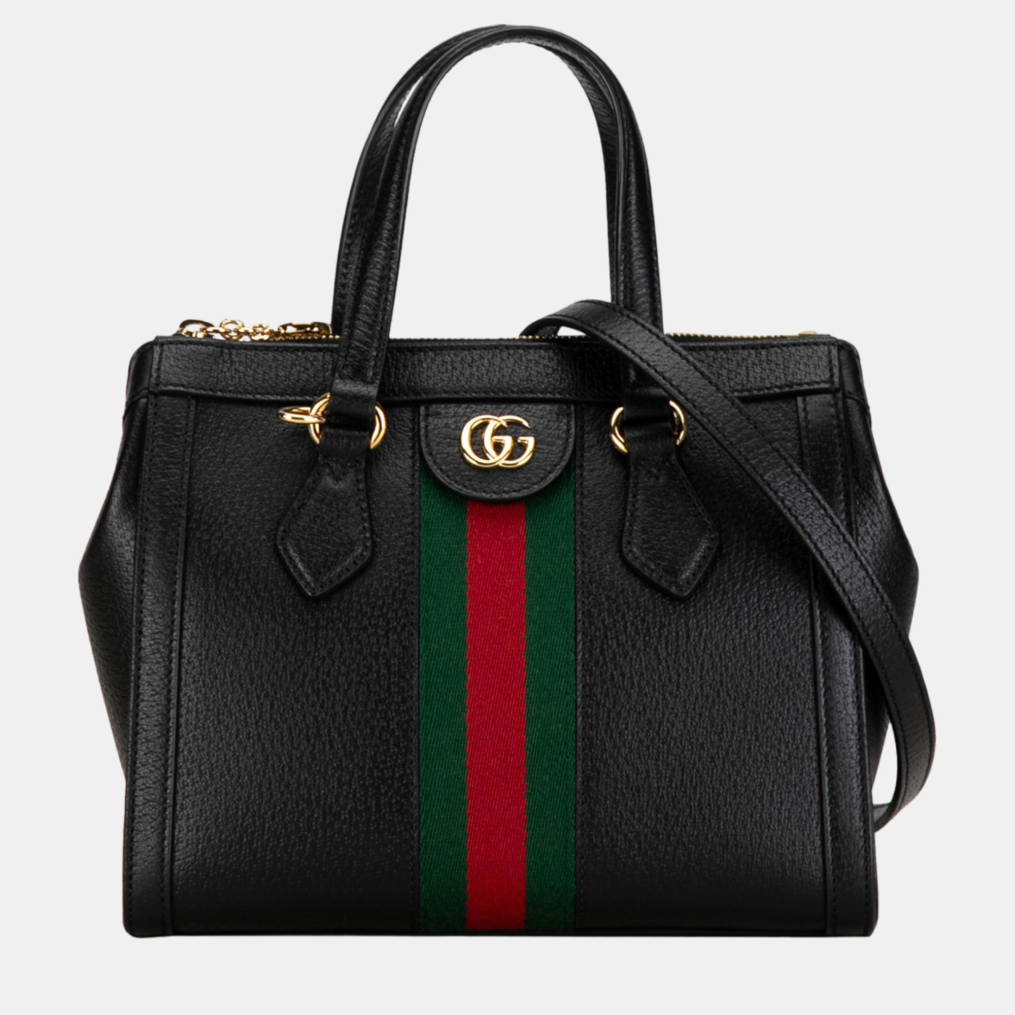 Pre-owned Gucci Black Small Leather Ophidia Satchel
