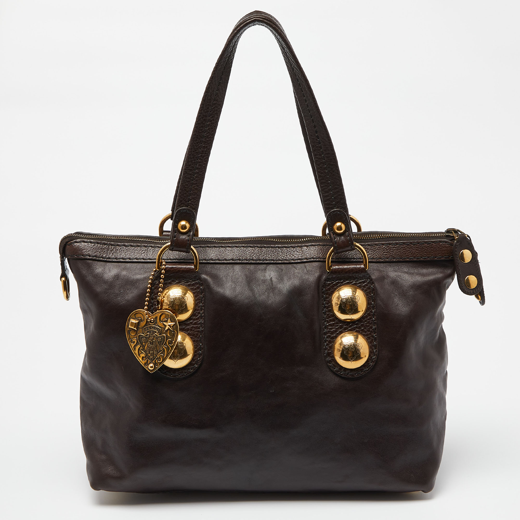 Pre-owned Gucci Dark Brown Leather Babouska Tote