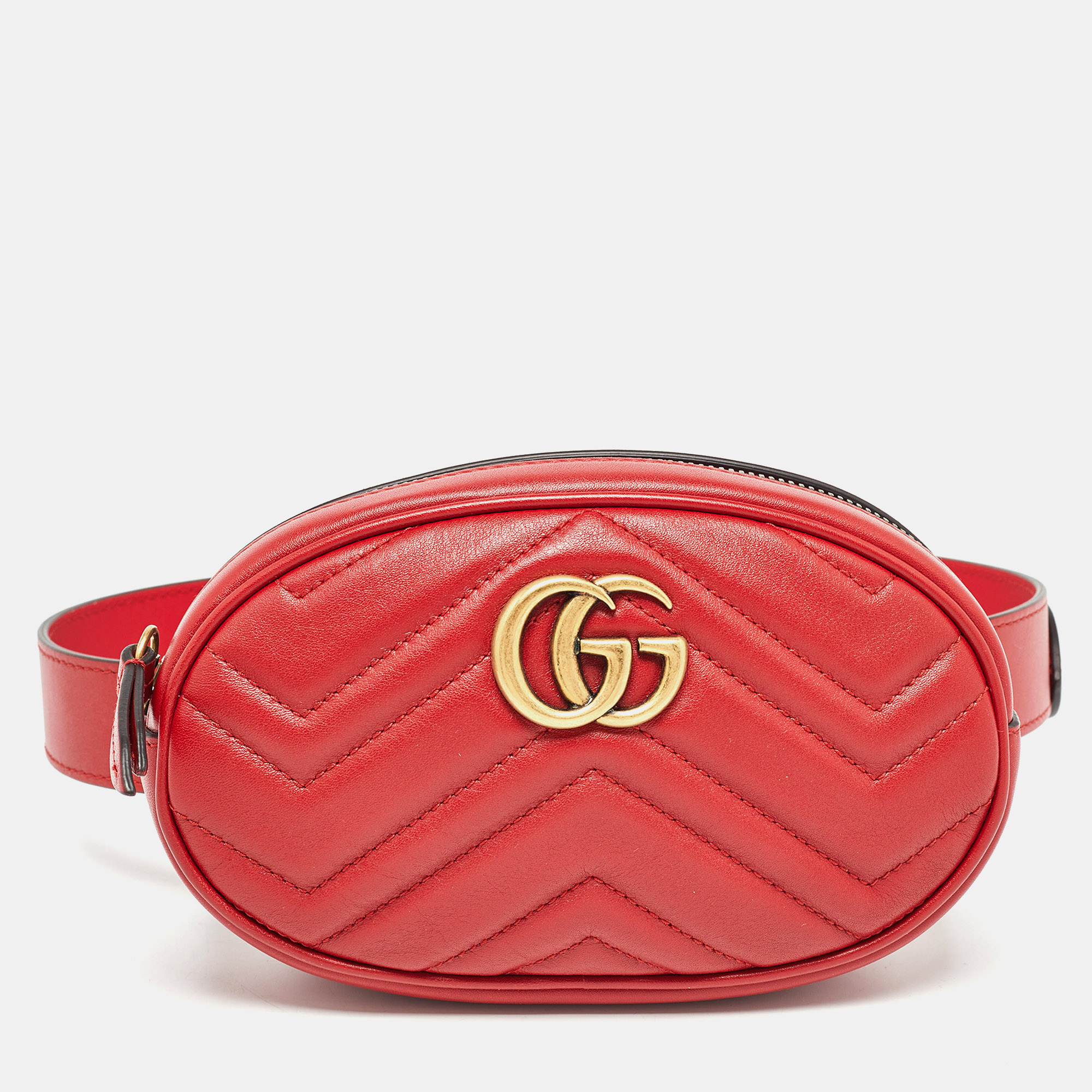 

Gucci Red Matelassé Leather Mini GG Marmont Belt Bag