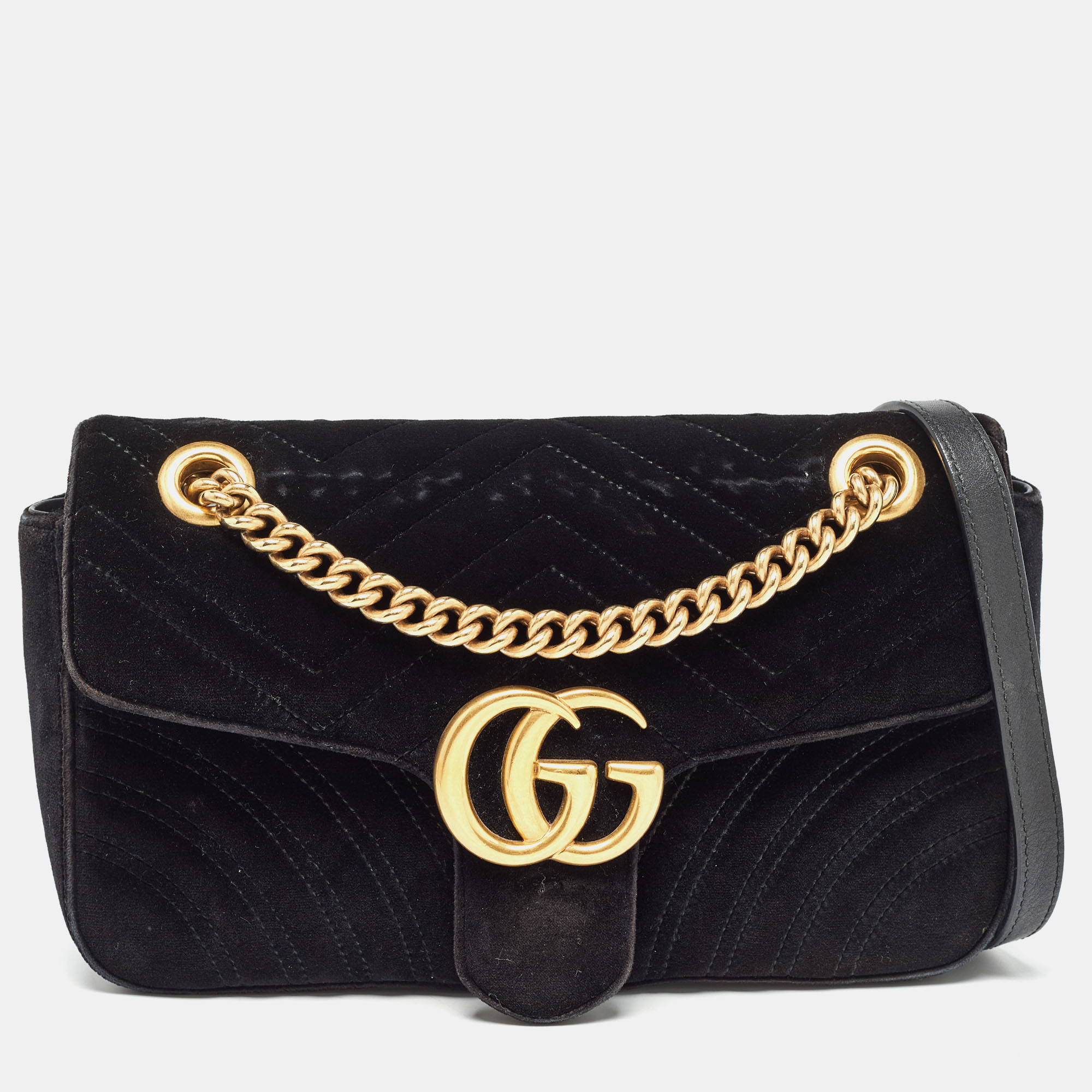 

Gucci Black Matelassé Velvet Small GG Marmont Shoulder Bag
