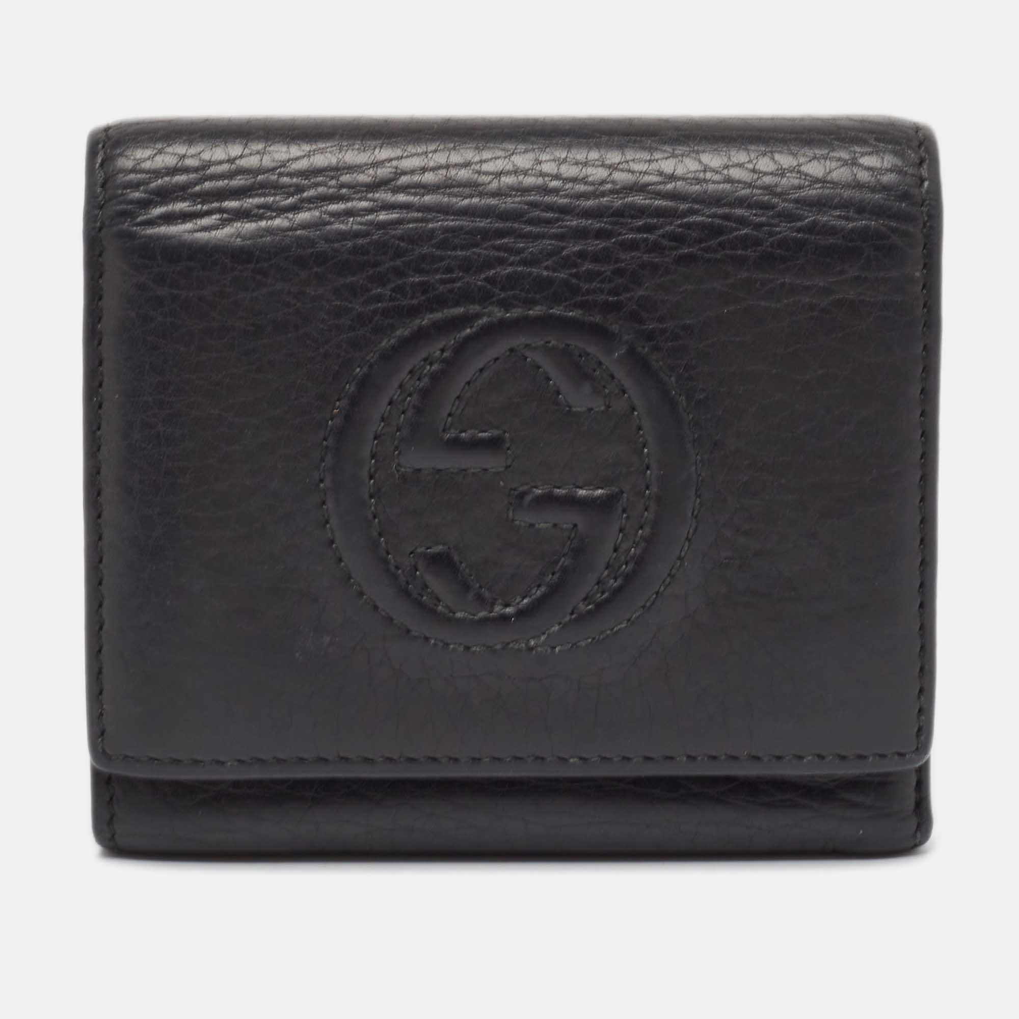Pre-owned Gucci Black Leather Soho Trifold Wallet