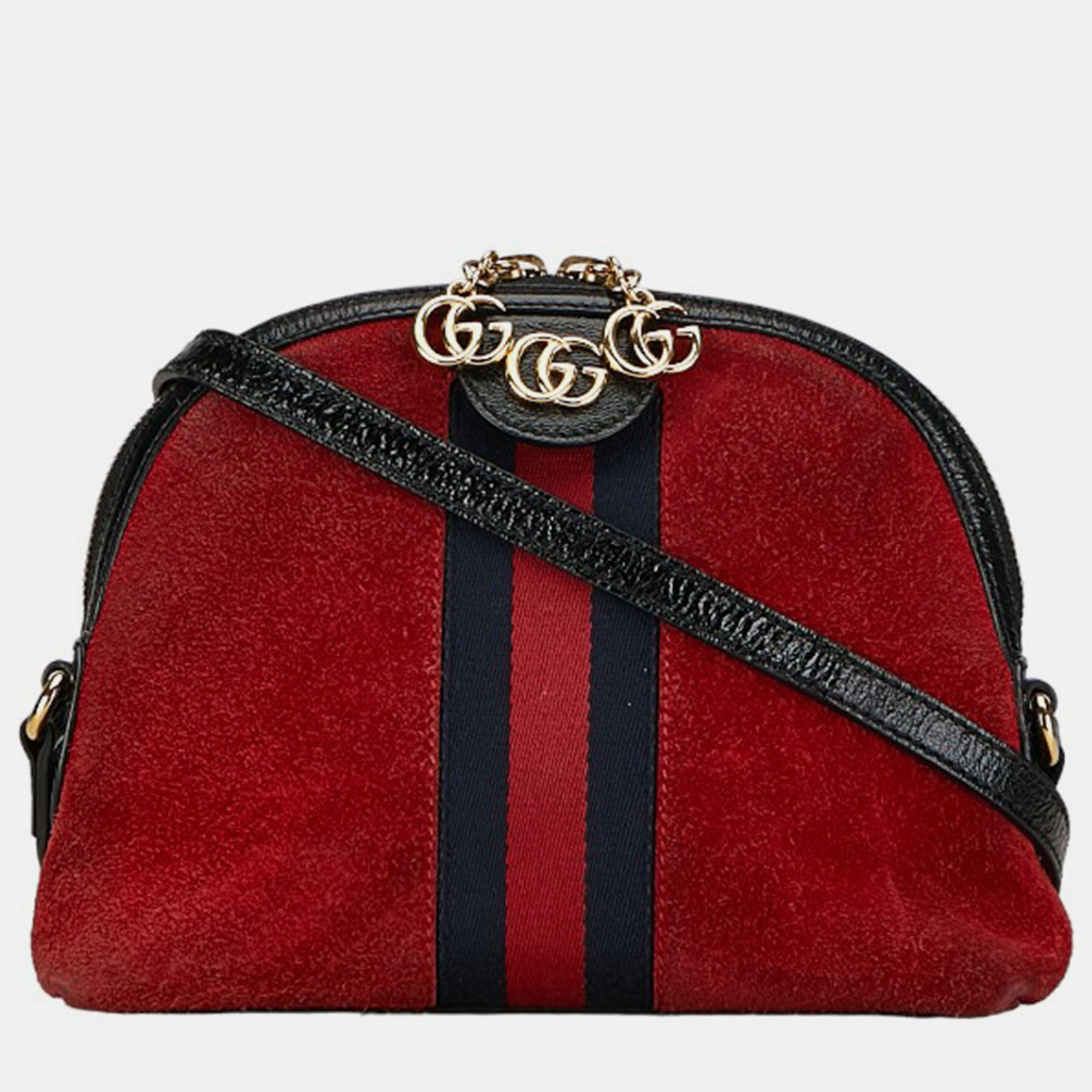 

Gucci Red Leather, Suede Suede Small Ophidia Dome Shoulder Bag, Black