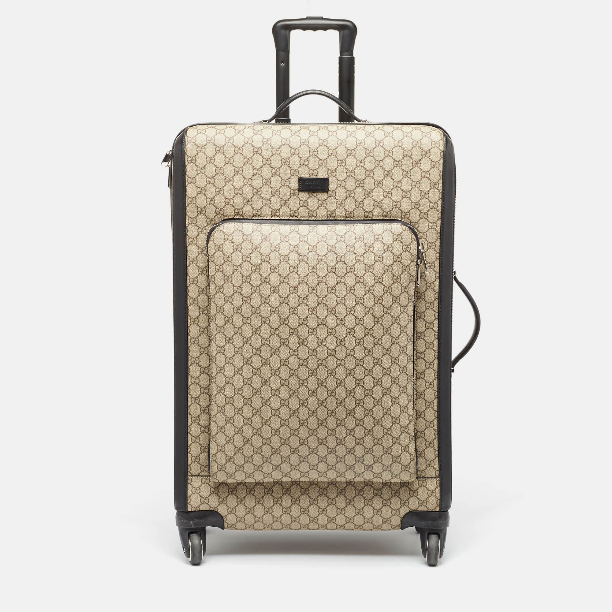 Pre-owned Gucci Beige/black Gg Supreme Canvas Large Savoy Trolley Luggage