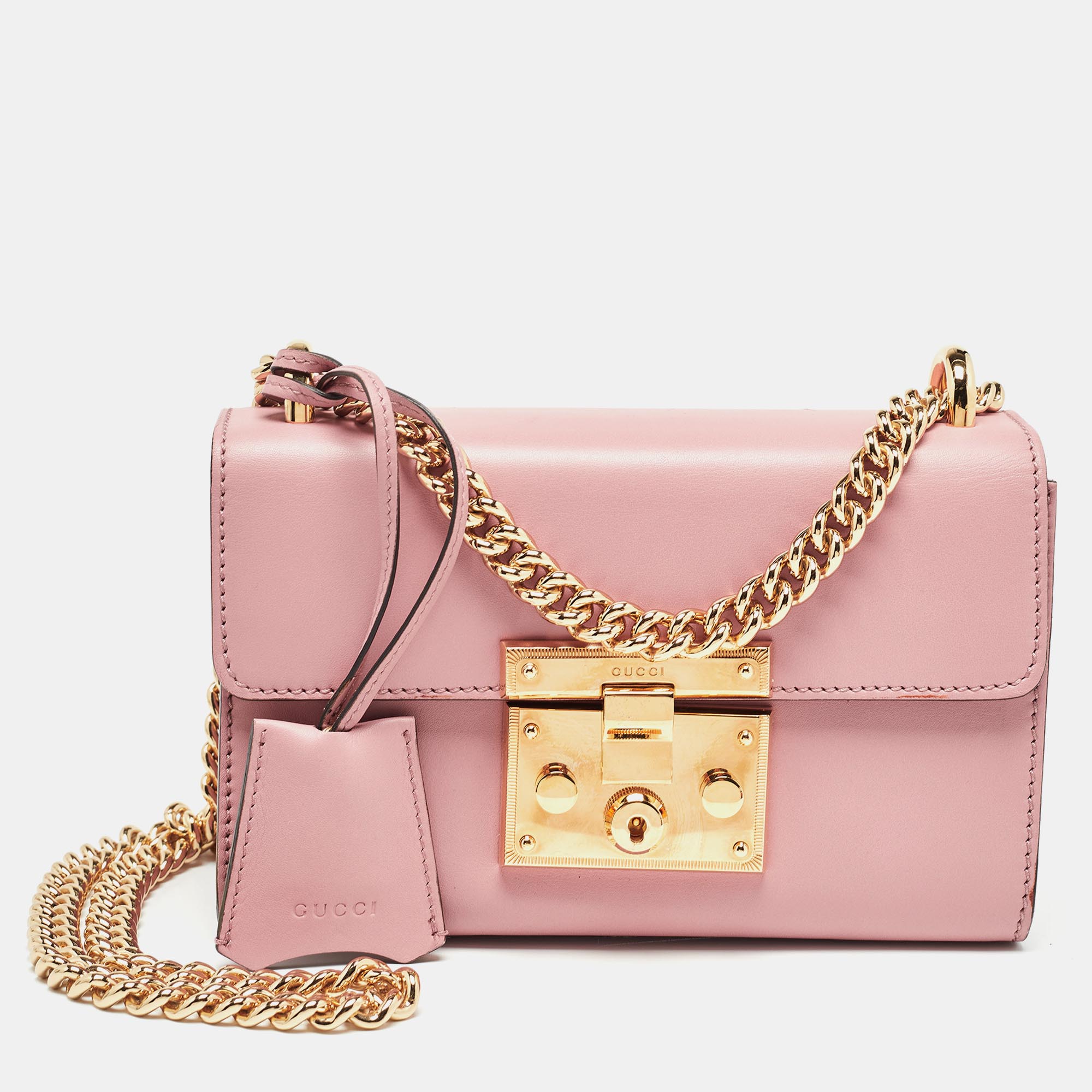 Pre-owned Gucci Light Pink Leather Small Padlock Shoulder Bag