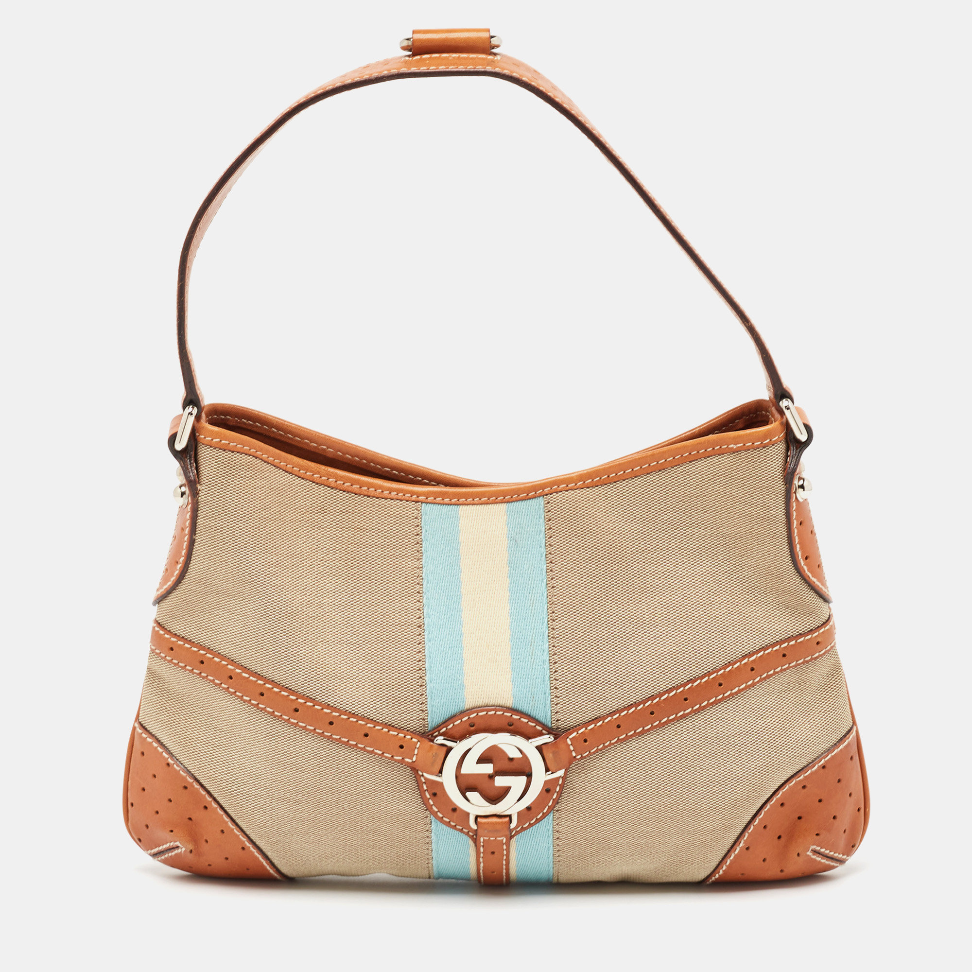 

Gucci Tricolor Canvas and Leather GG Reins Hobo, Multicolor