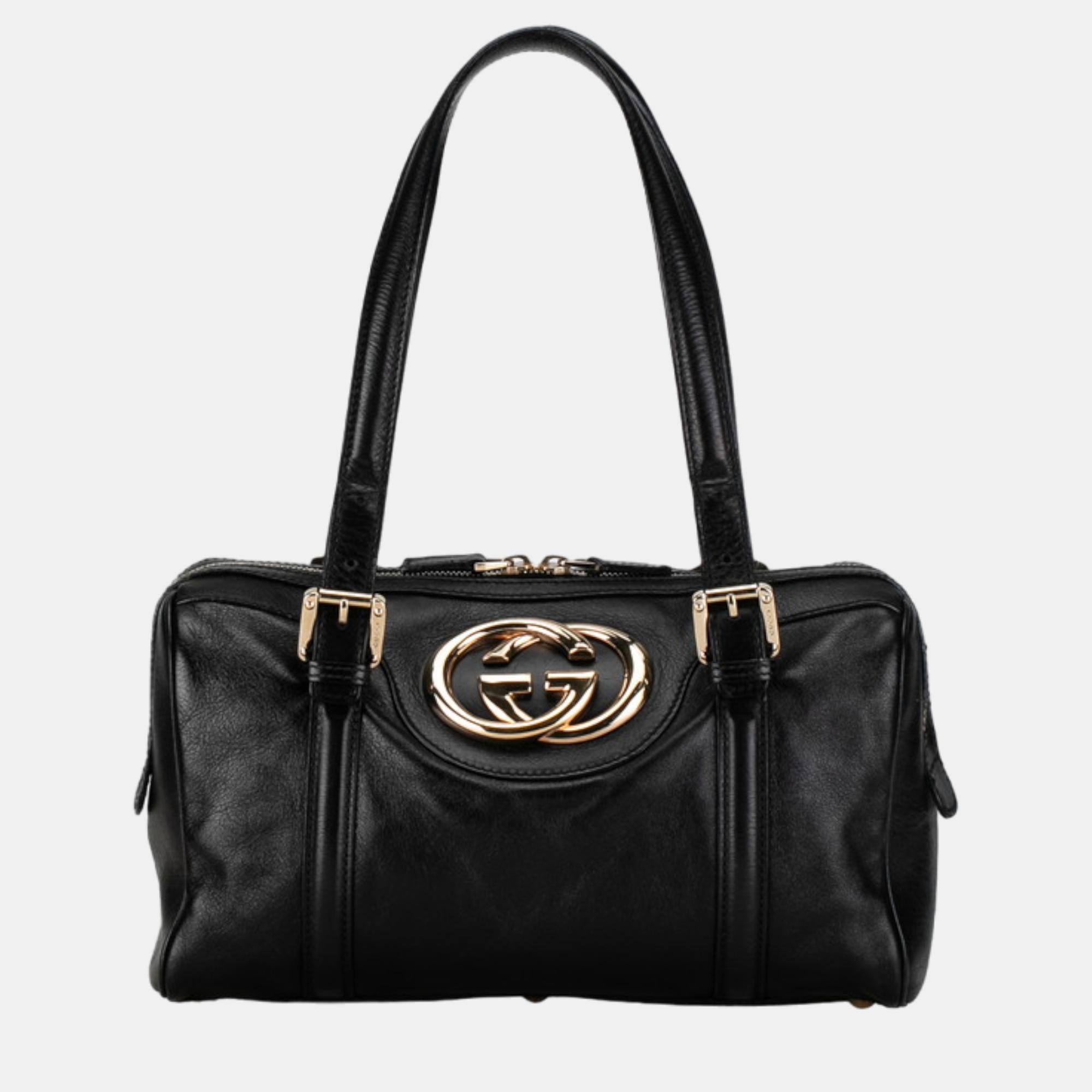 Pre-owned Gucci Black Leather Britt Handbag