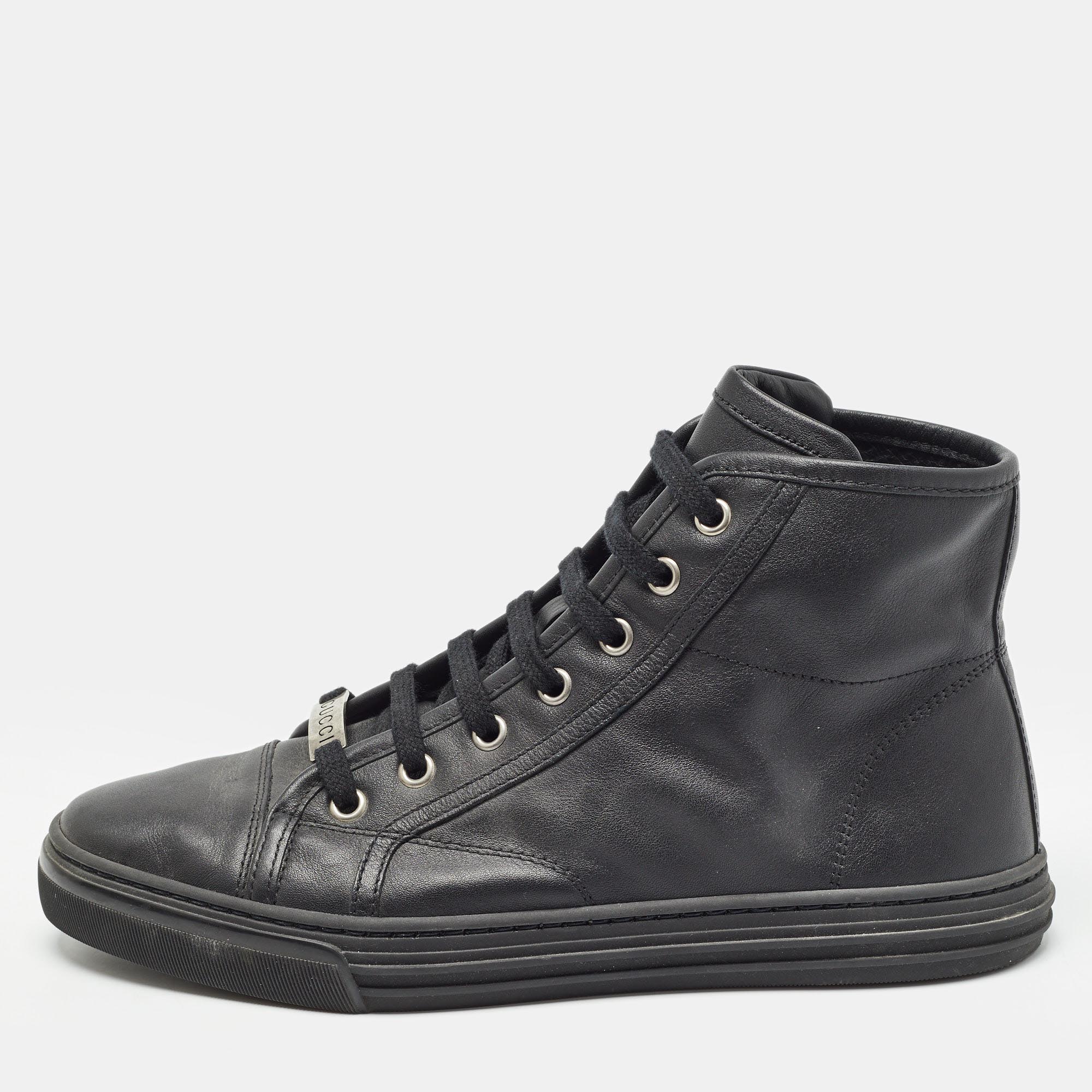 

Gucci Black Leather GG High Top Sneakers Size