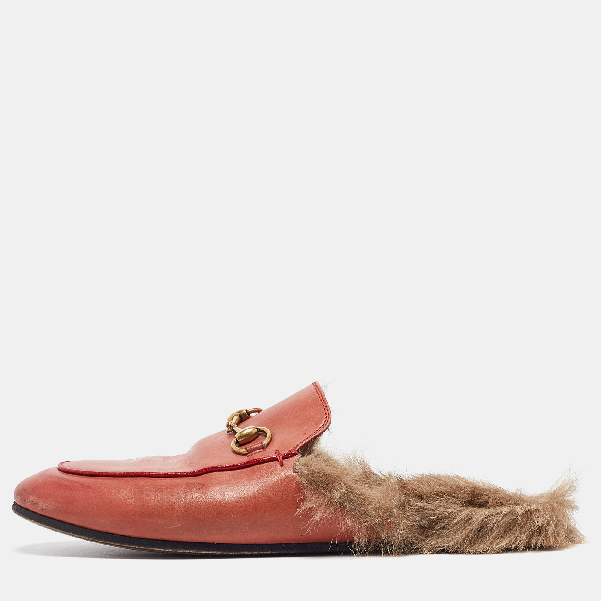 

Gucci Pink Leather Princetown Flat Mules Size