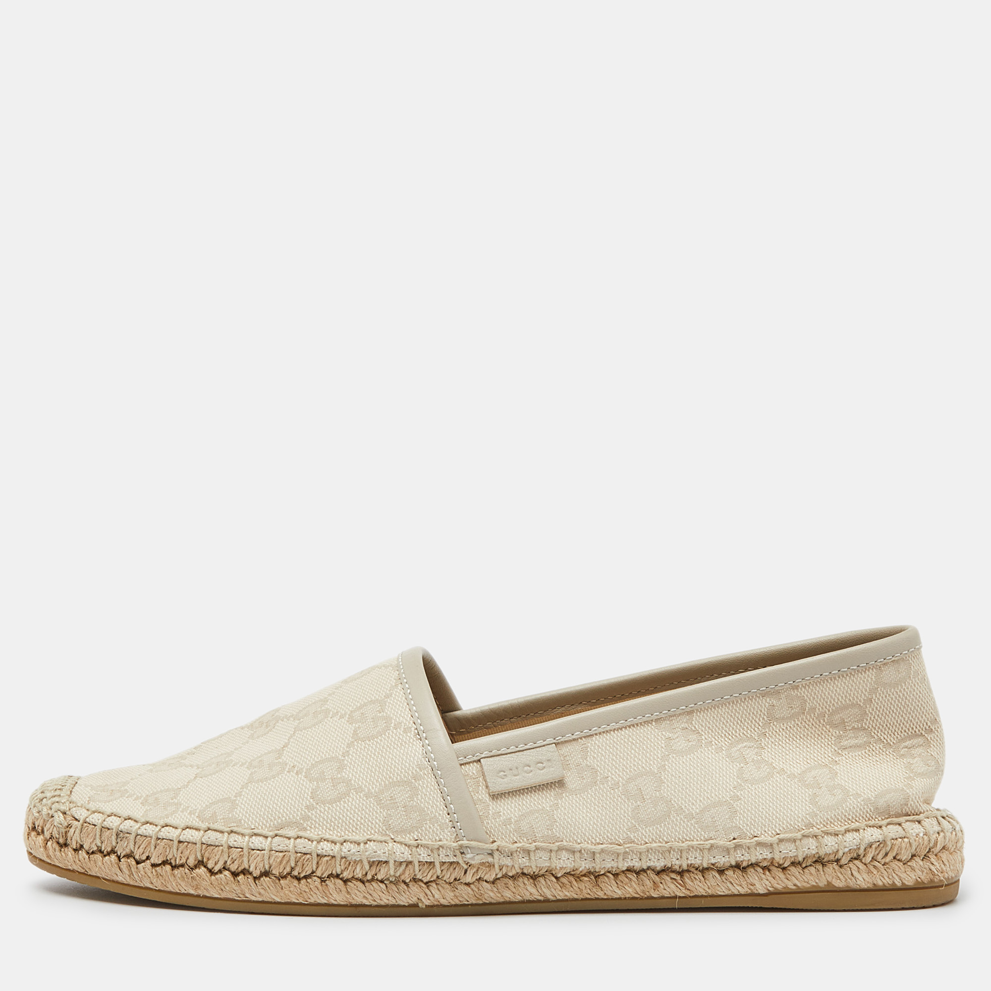 

Gucci Beige GG Canvas and Leather Slip On Espadrille Flats Size