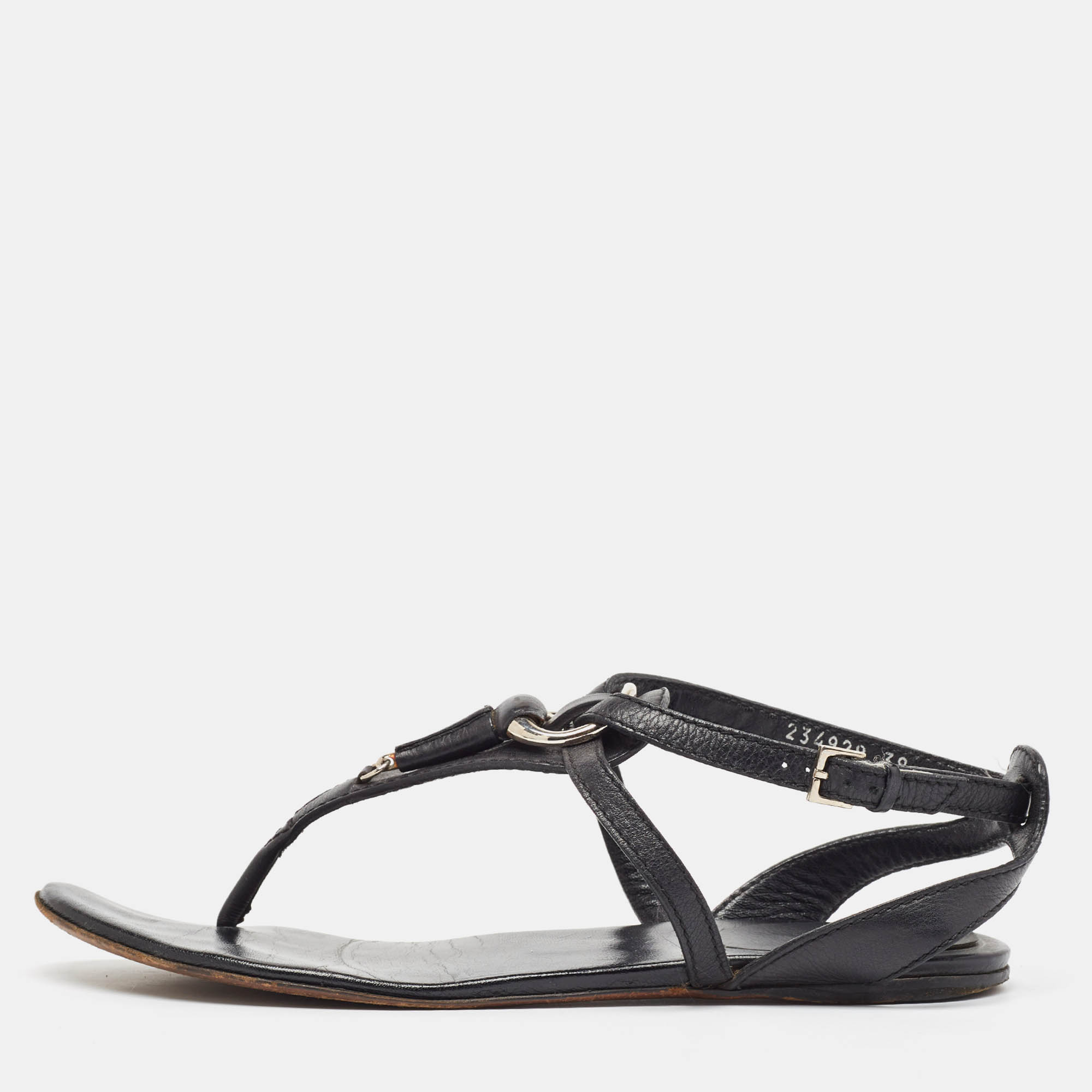 

Gucci Black Leather Thong Flat Sandals Size