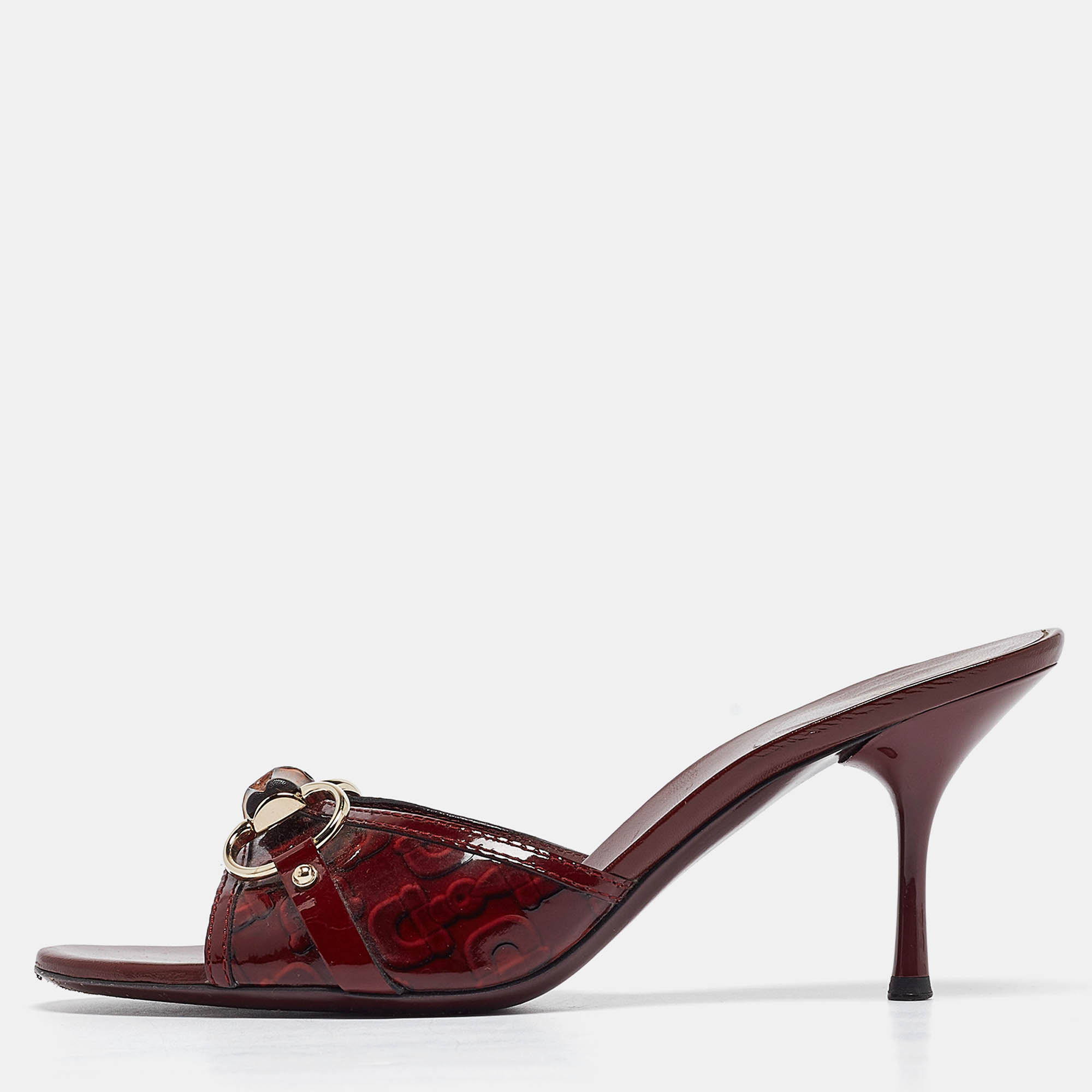 

Gucci Burgundy Patent GG Open Toe Slide Sandals Size