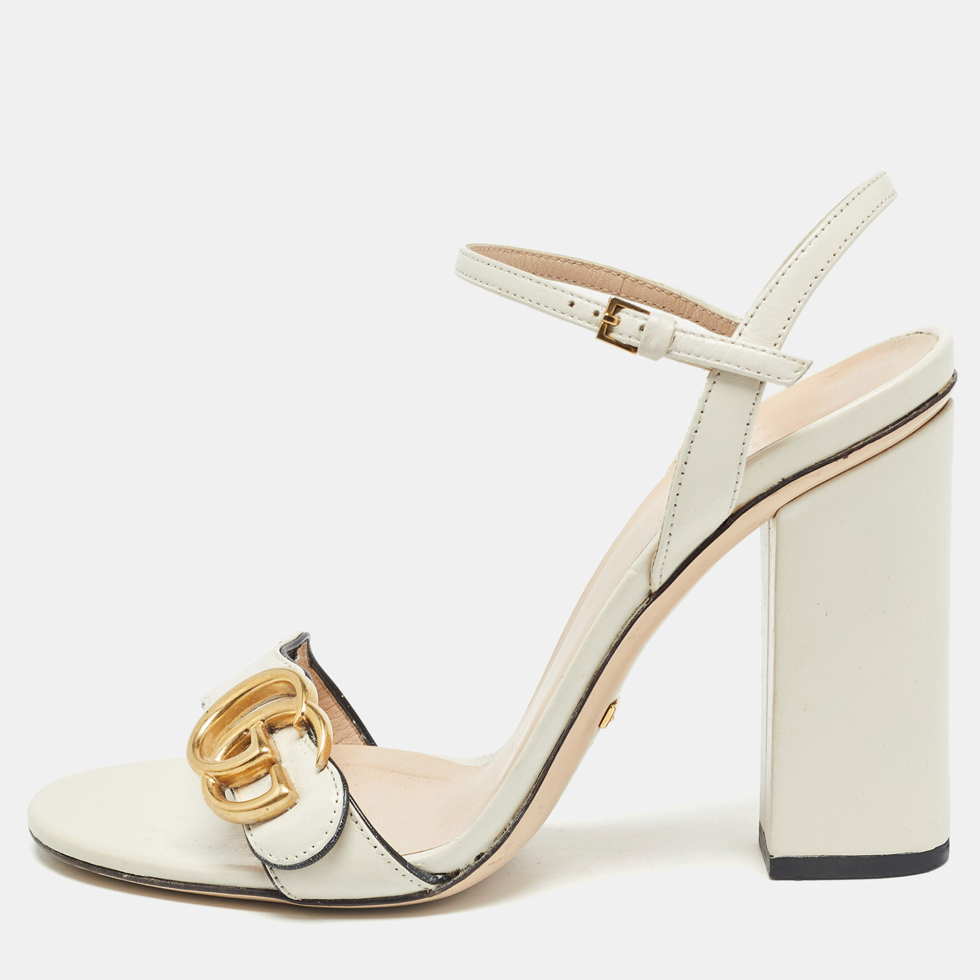 

Gucci Cream Leather GG Marmont Ankle Strap Sandals Size