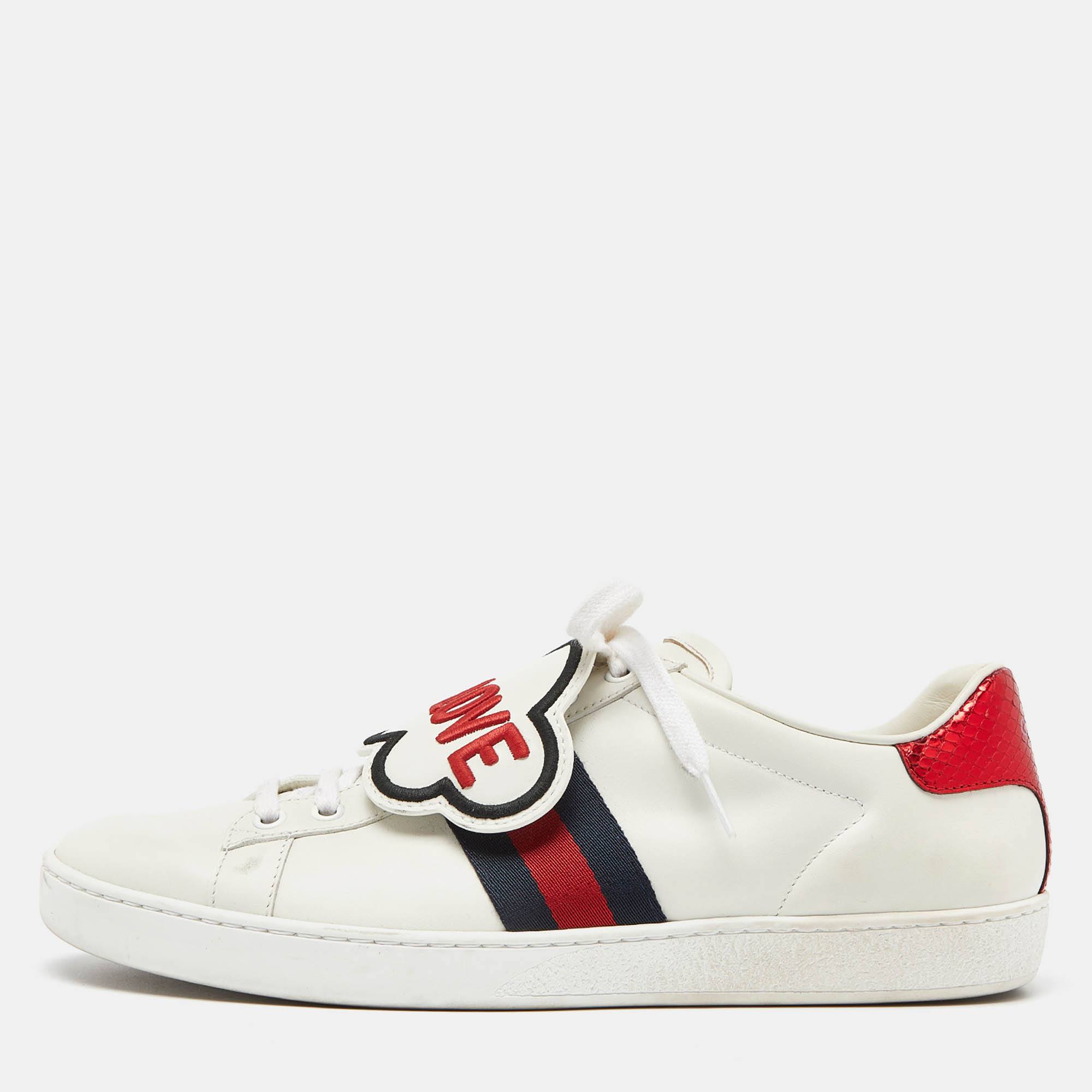 

Gucci White Leather Ace Blind For Love Patch Low Top Sneakers Size