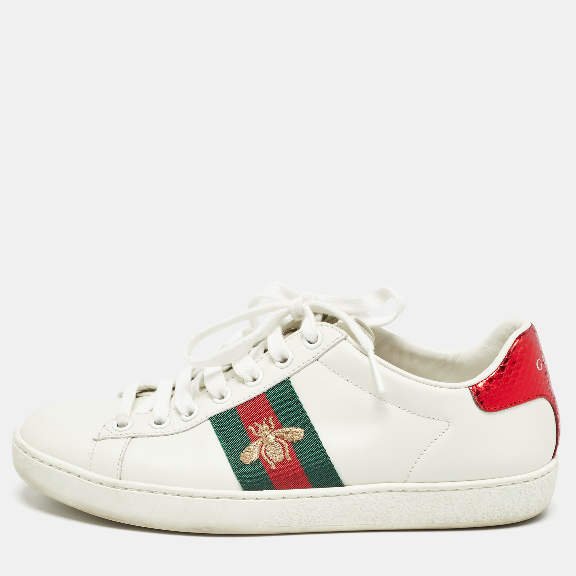 

Gucci White Leather Web Ace Sneakers Size
